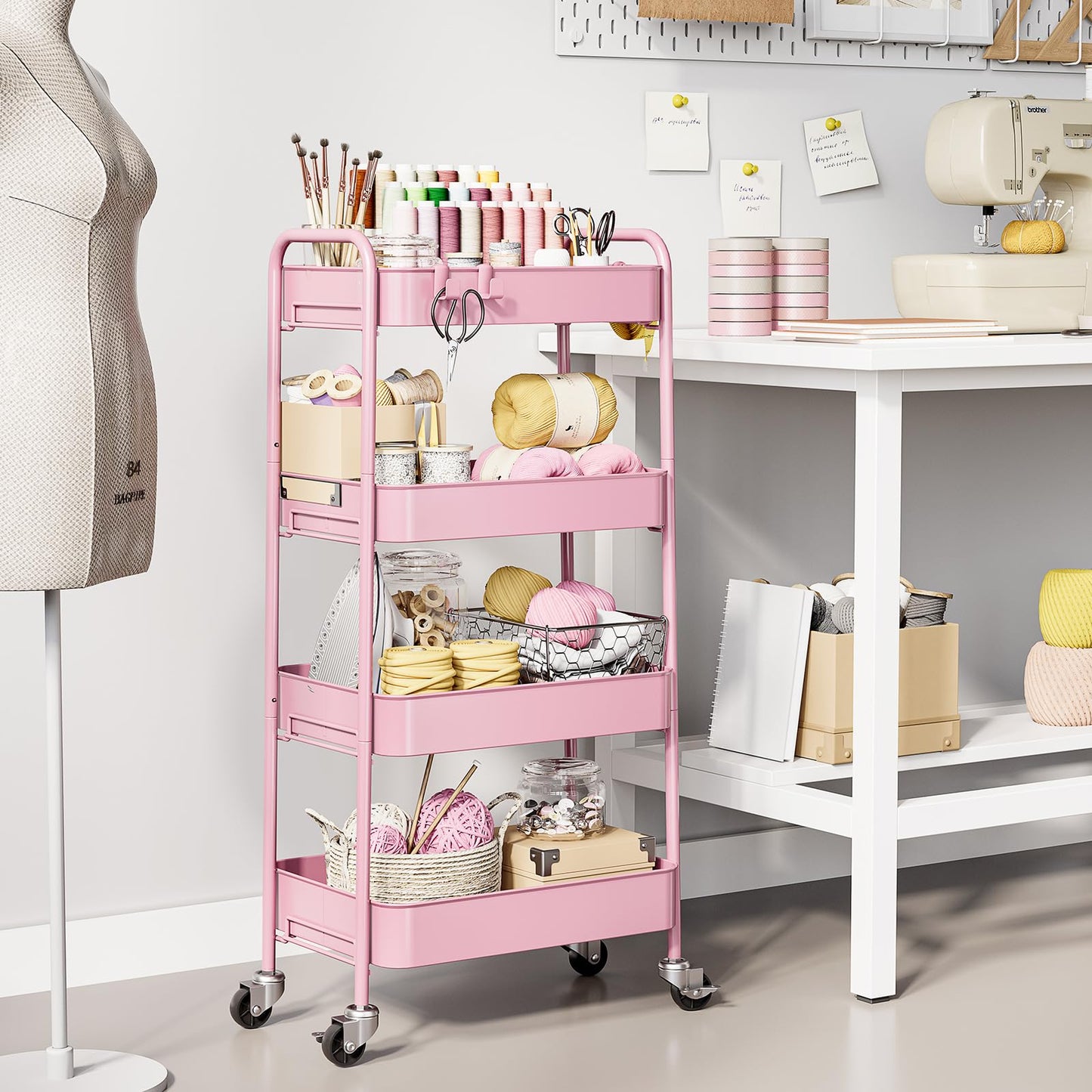 KINGRACK 4 Tier Metal Storage Trolley on Wheels