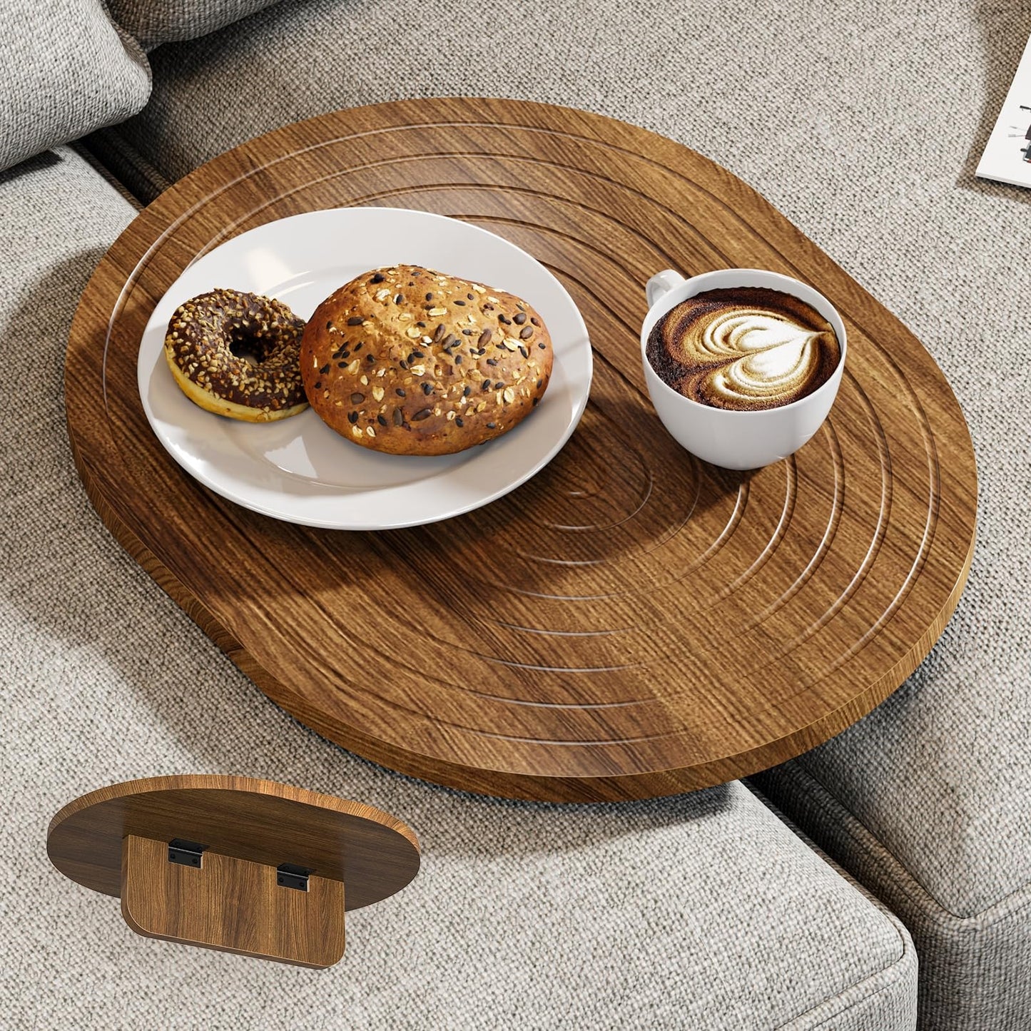 Asgolion Sofa Tray, 40 x 32 cm, Insert & Flat Sofa Organiser, Walnut