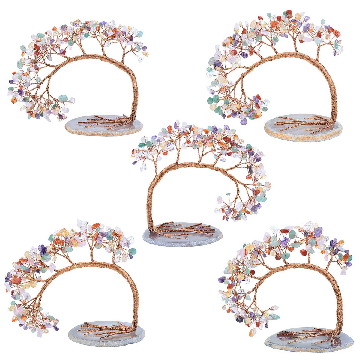 Nupuyai 7 Chakra Crystal Tree with Agate Slice Base, Money Tree Figurines Fengshui Ornament for Home Office Wedding Decoration