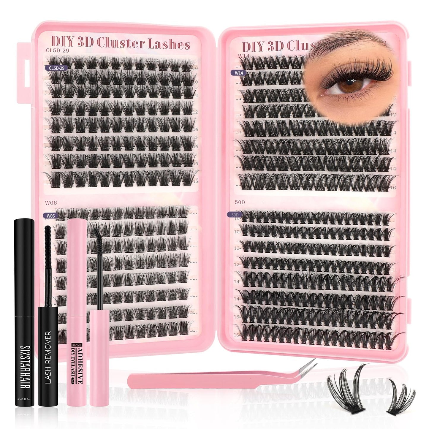 Sixstarhair Eyelashes Individual Kit Wispy Cluster Lashes with Lash Glue and Remover, Tweezers, Natural Individual Lashes Kit 448Pcs DIY Eyelash