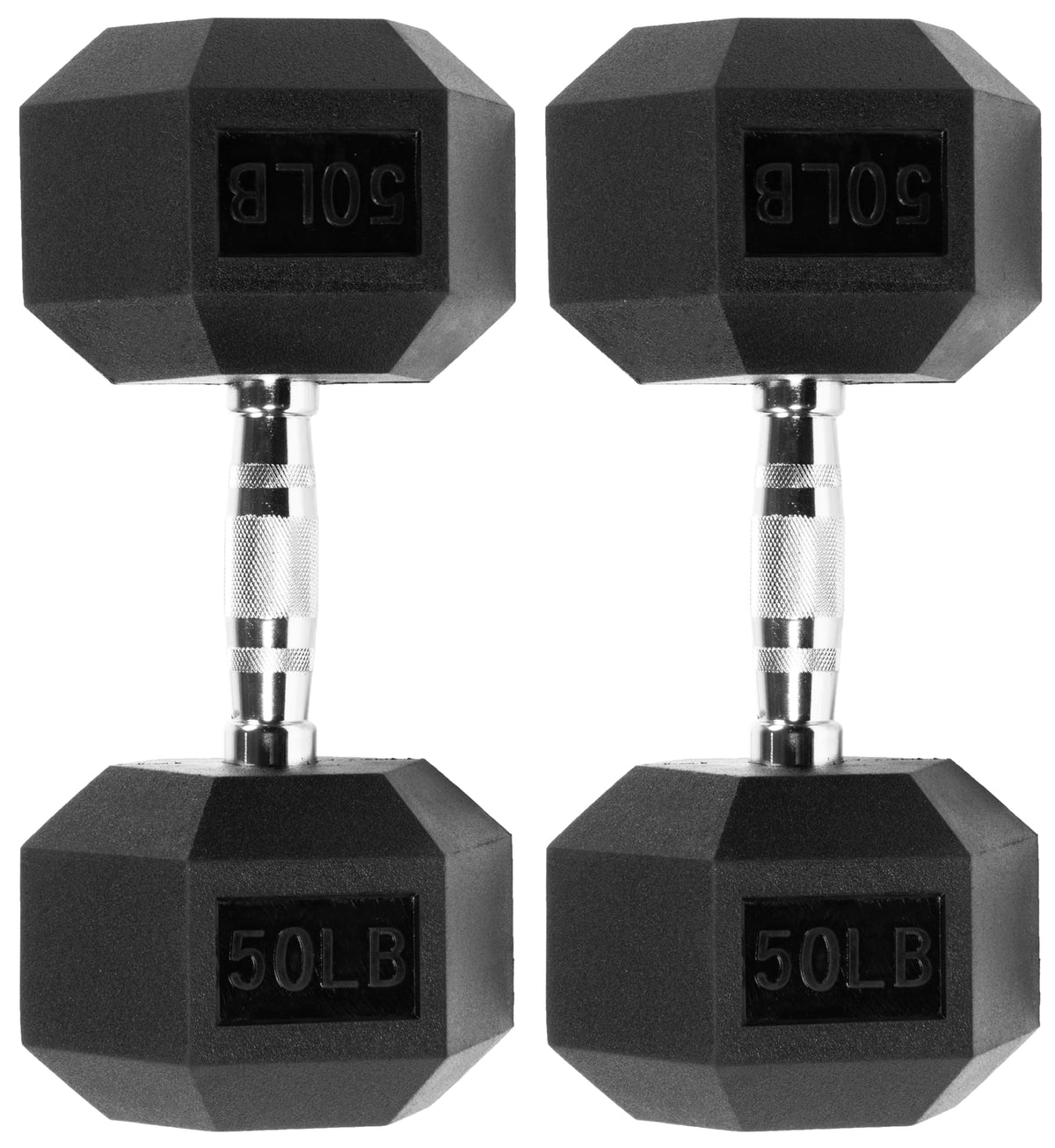 Signature Fitness Rubber Encased Hex Dumbbell, 50LB Pair