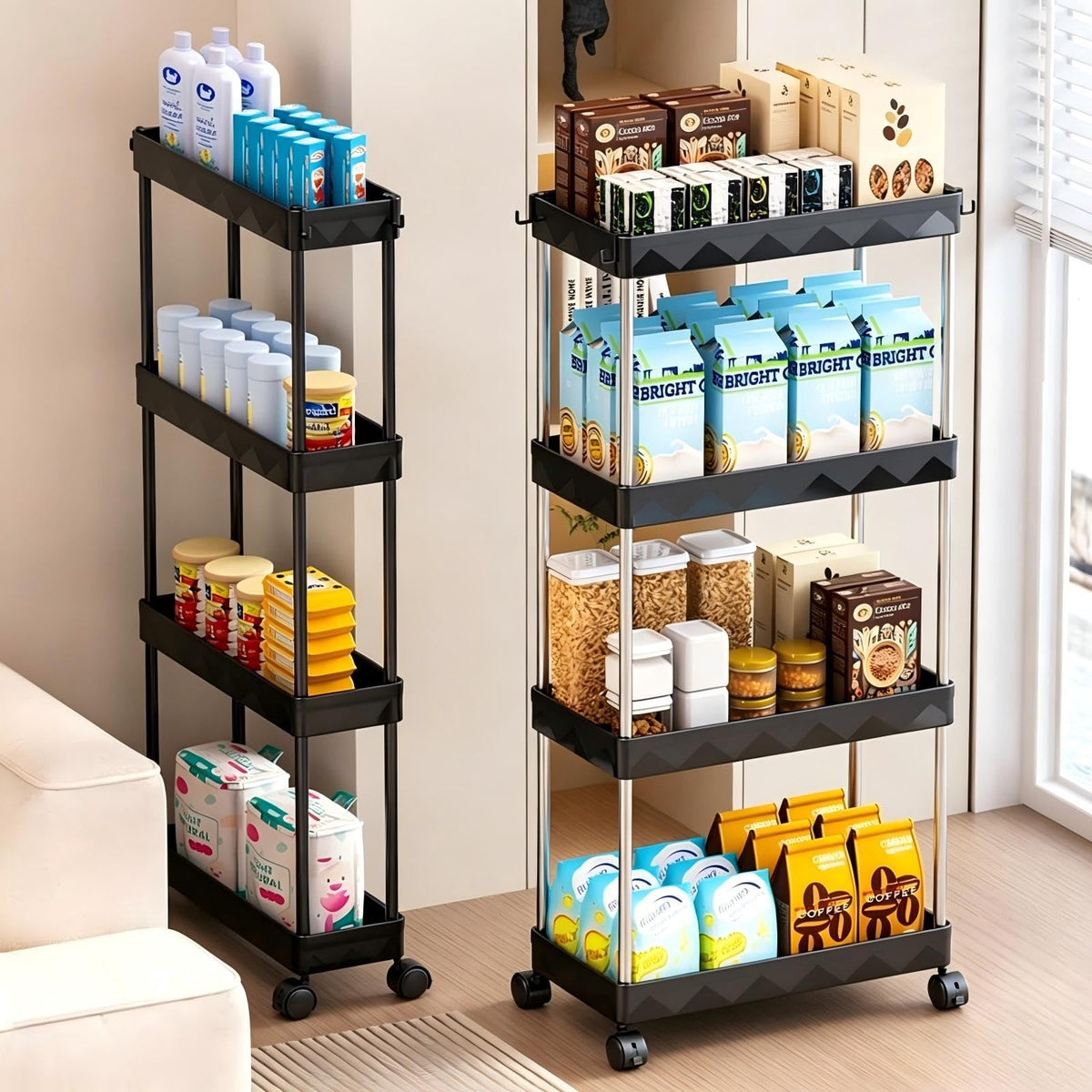 Multibao 3 Tier Slim Slide Out Kitchen Trolley Rack Holder Storage Shelf Organiser with Wheels for Small Spaces Bathroom Kitchen Laundryroom Bedroom