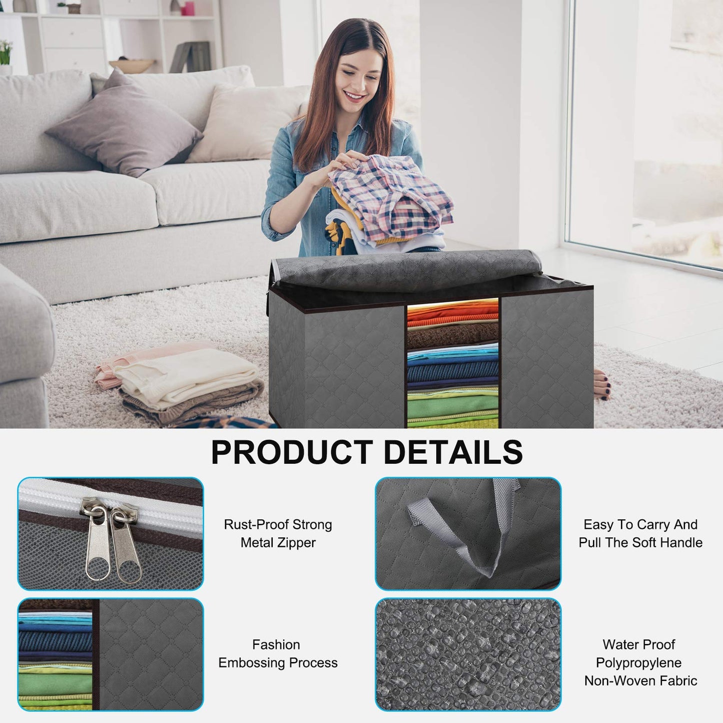 Cleaneaty Clothes Storage Bag 6Pack 90L Large Capacity Solution Organizer for Clothes, Duvets, Comforters, Blankets
