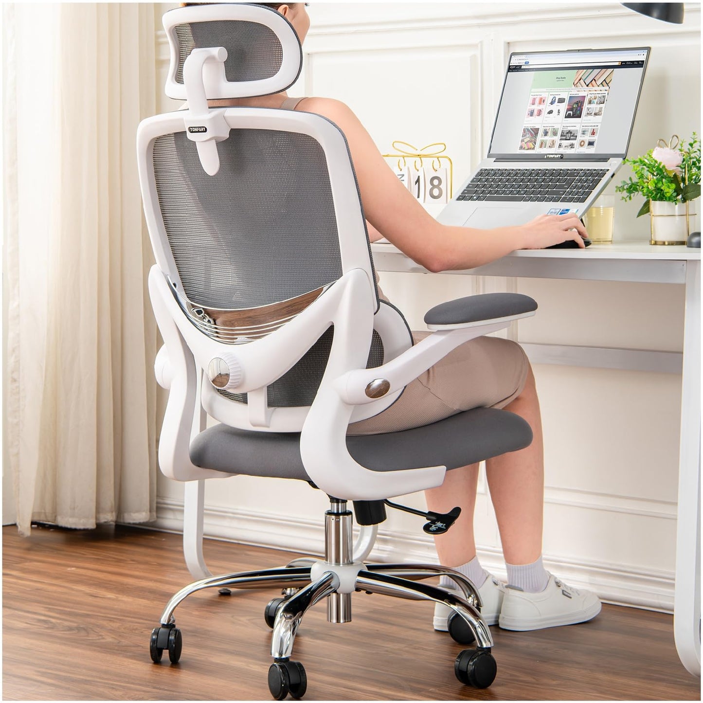 TONFARY Ergonomic Mesh Office Chair with Adjustable Lumbar, Space-saving