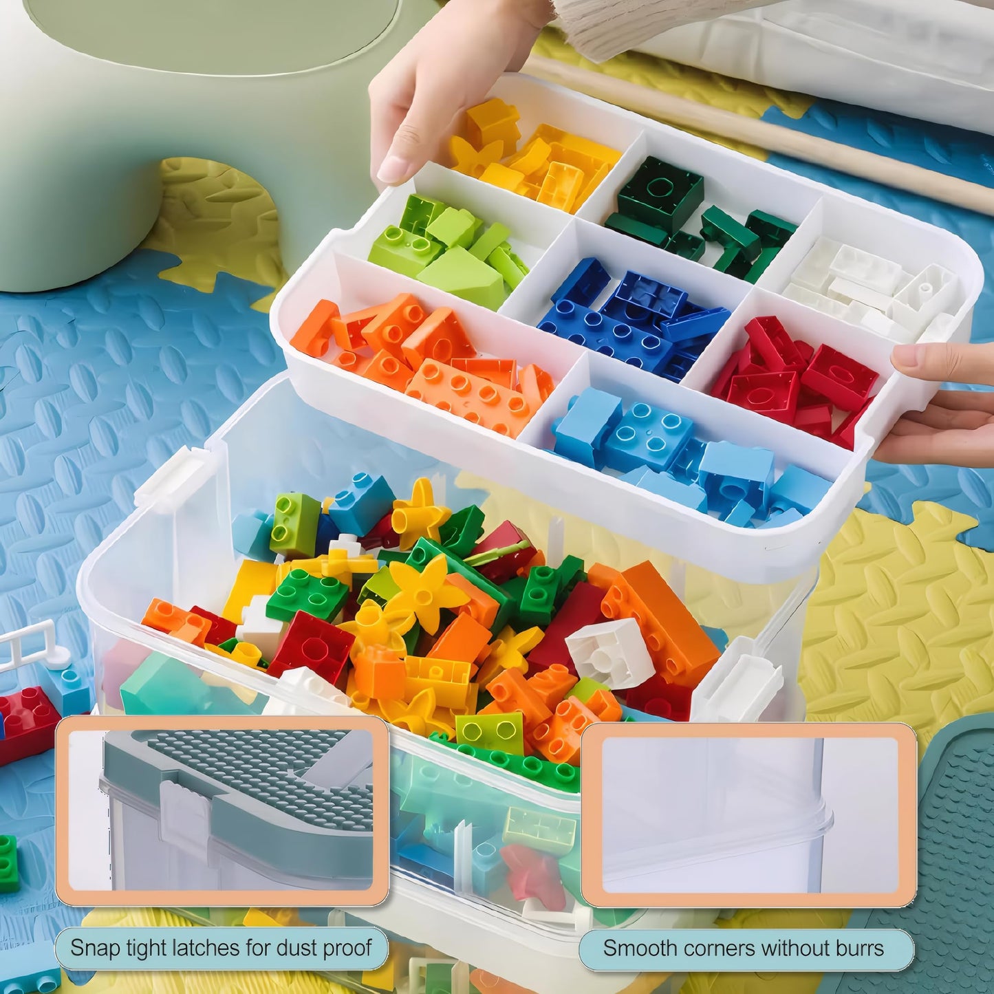 Storage Boxes,Transparent Toy Box Organizer,Stackable Lego Storage Boxes with Lid,Handle,Plastic Multi Compartments Container Chest Case for Storing