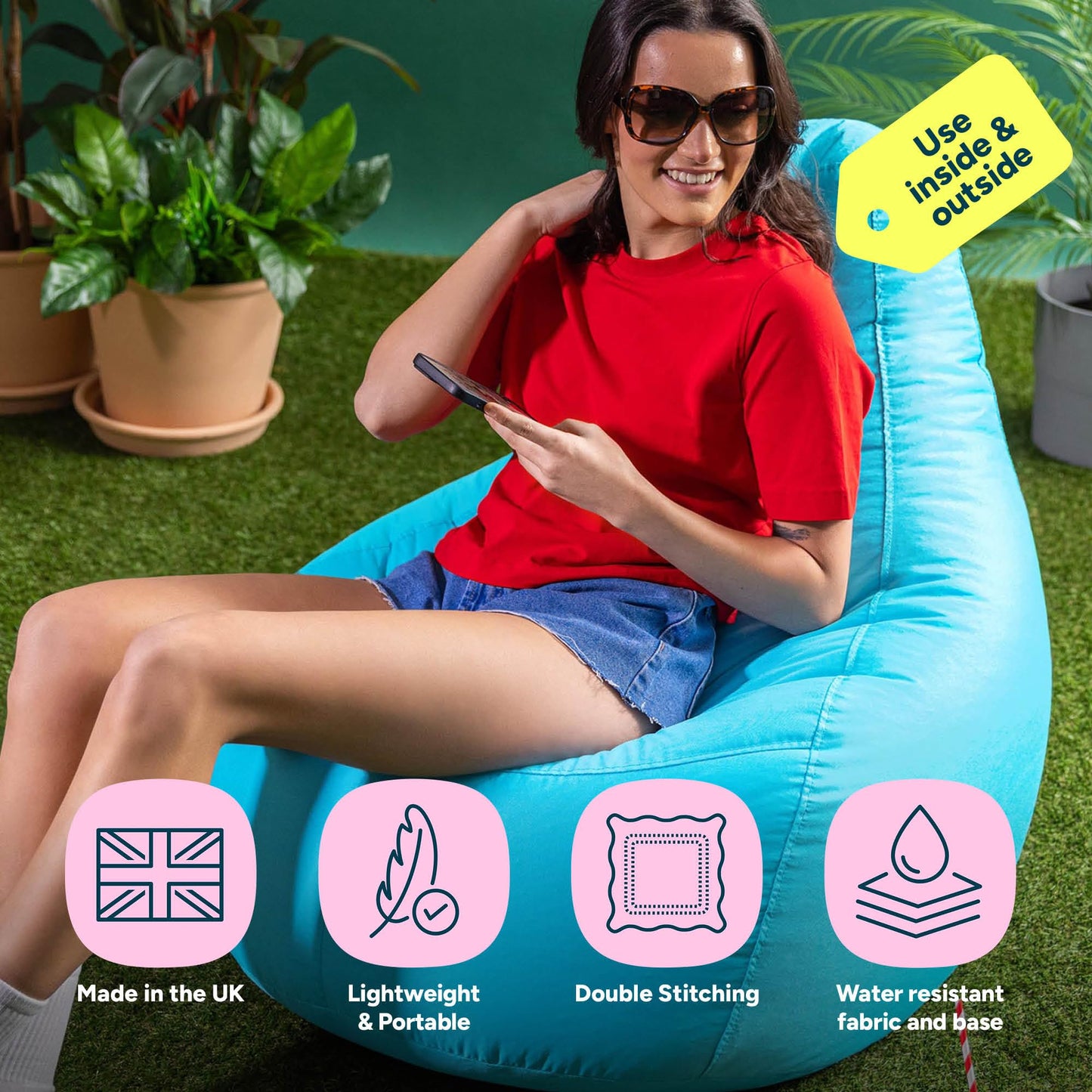 Bean Bag Bazaar Outdoor Bean Bag with Filling Included, Aqua