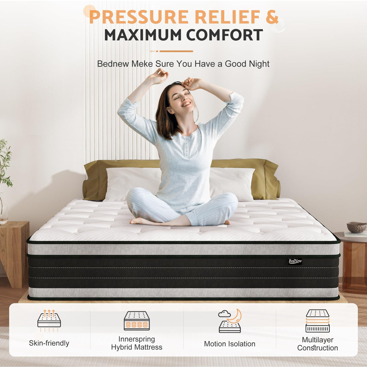 Bednew European Single Mattress Hybrid Mattress Medium Firm 90x200x30cm