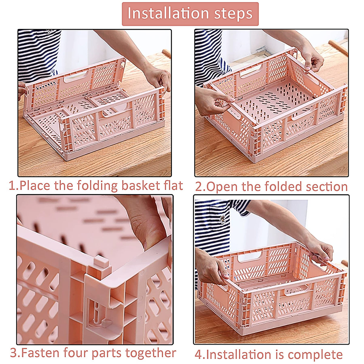 Spesh 4 Pcs Collapsible Crates Storage Boxes Stackable Storage Baskets Plastic Folding Crate Boxes with Handles for Kitchen,Living