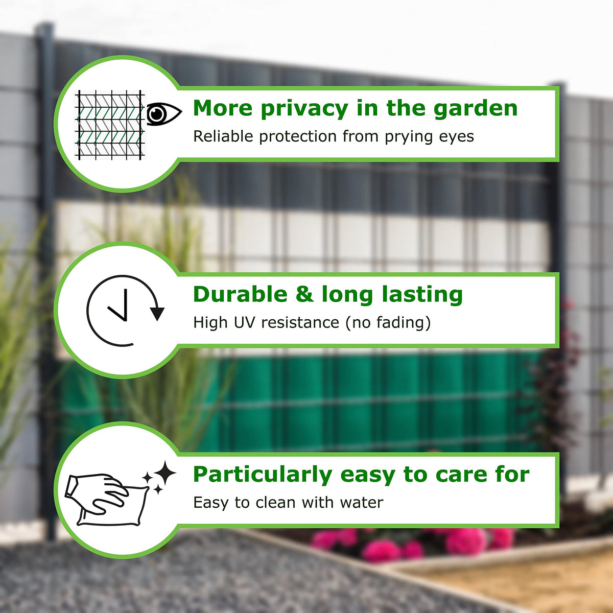 workingHOUSE PVC Privacy Screening for Double Bar Fences - Garden Fence Screen with Clamping Strips - 450g/m, 50m Length x 19cm Height -