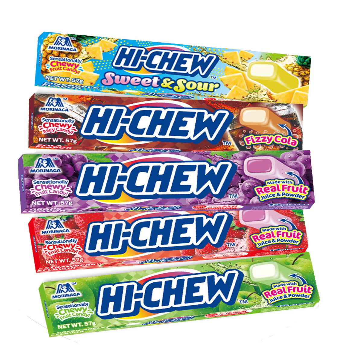 Hi Chew Japanese Candy Variety Pack (5 Assorted Flavours) | Sweet & Sour (Pineapple), Grape, Strawberry, Green Apple