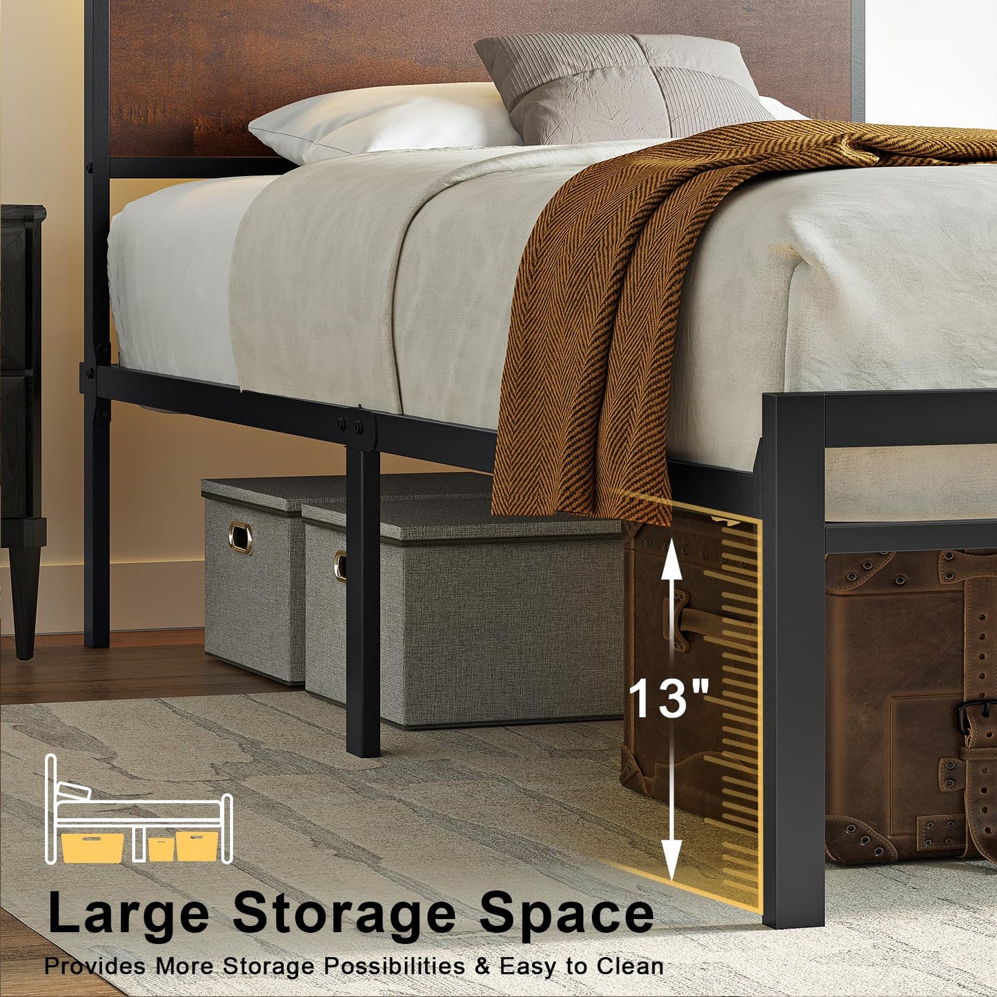 Mossora King Bed Frame with LED Headboard & Charging Station 150 * 200cm