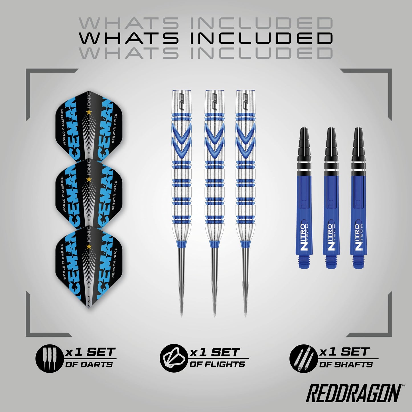 RED DRAGON Gerwyn Price Originals 26 Gram - Tungsten Steel Darts Set with Flights and Stems