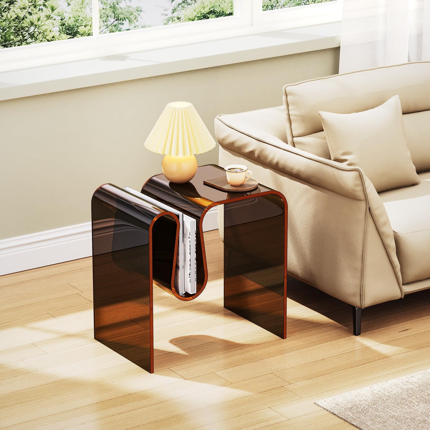 solaround Acrylic Side Table, Wavy Design Decor, 45 x 30 x 45 cm, Dark Brown