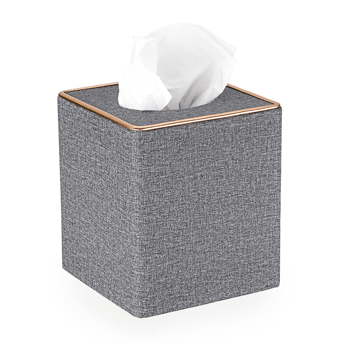 BTSKY Household Square Linen Tissue Box with Decorative Gold Line - Cube Tissue Paper Holder Tissue Cover Holder Tissue Storage Organizer Tissue