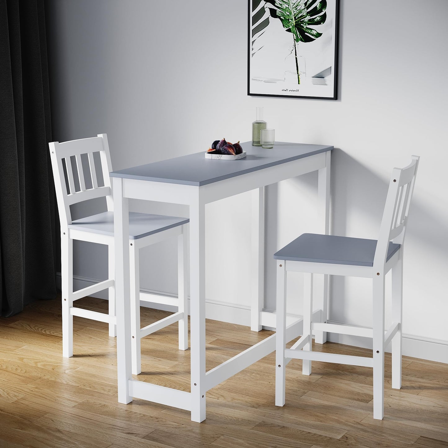 ELEGANT Solid Pine Wood 3 Piece Dining Table Set Furniture, 110x40x91cm