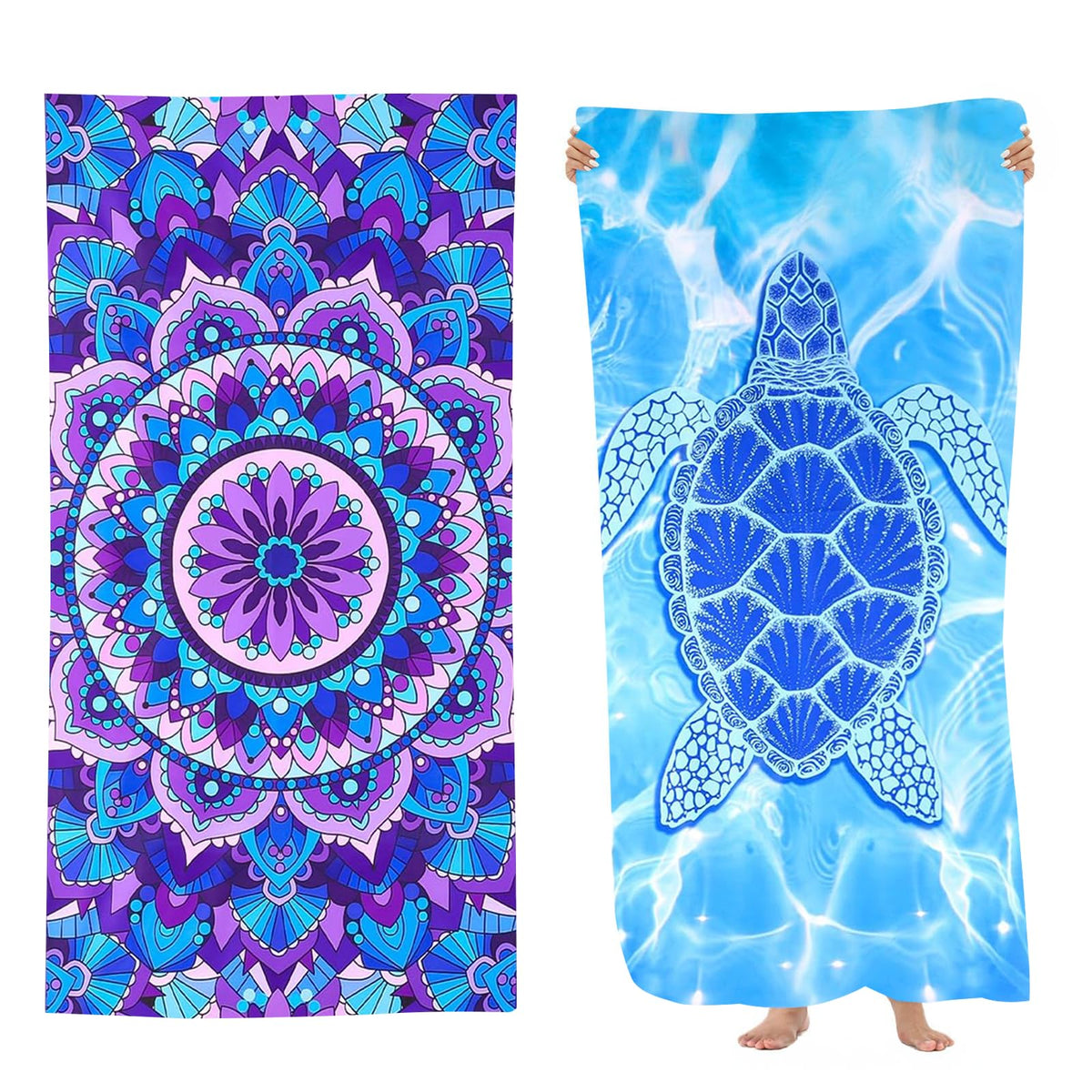 Beach Towels, 2 Pack 180 x 80 cm Microfibre Towels, for Travel, Thin Design