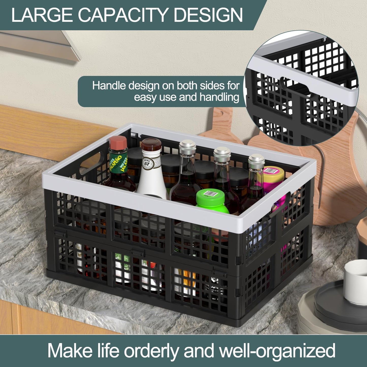 Ziglous 35 Litre Plastic Collapsible Storage Boxes, Folding Storage Crate
