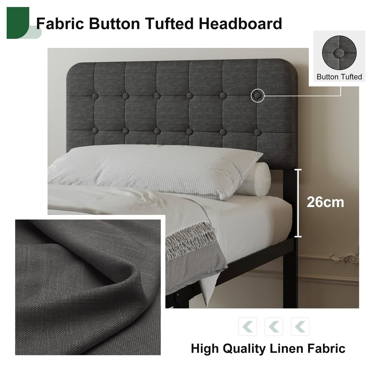 EMODA Small Single Bed Frame with Upholstered Headboard and Footboard