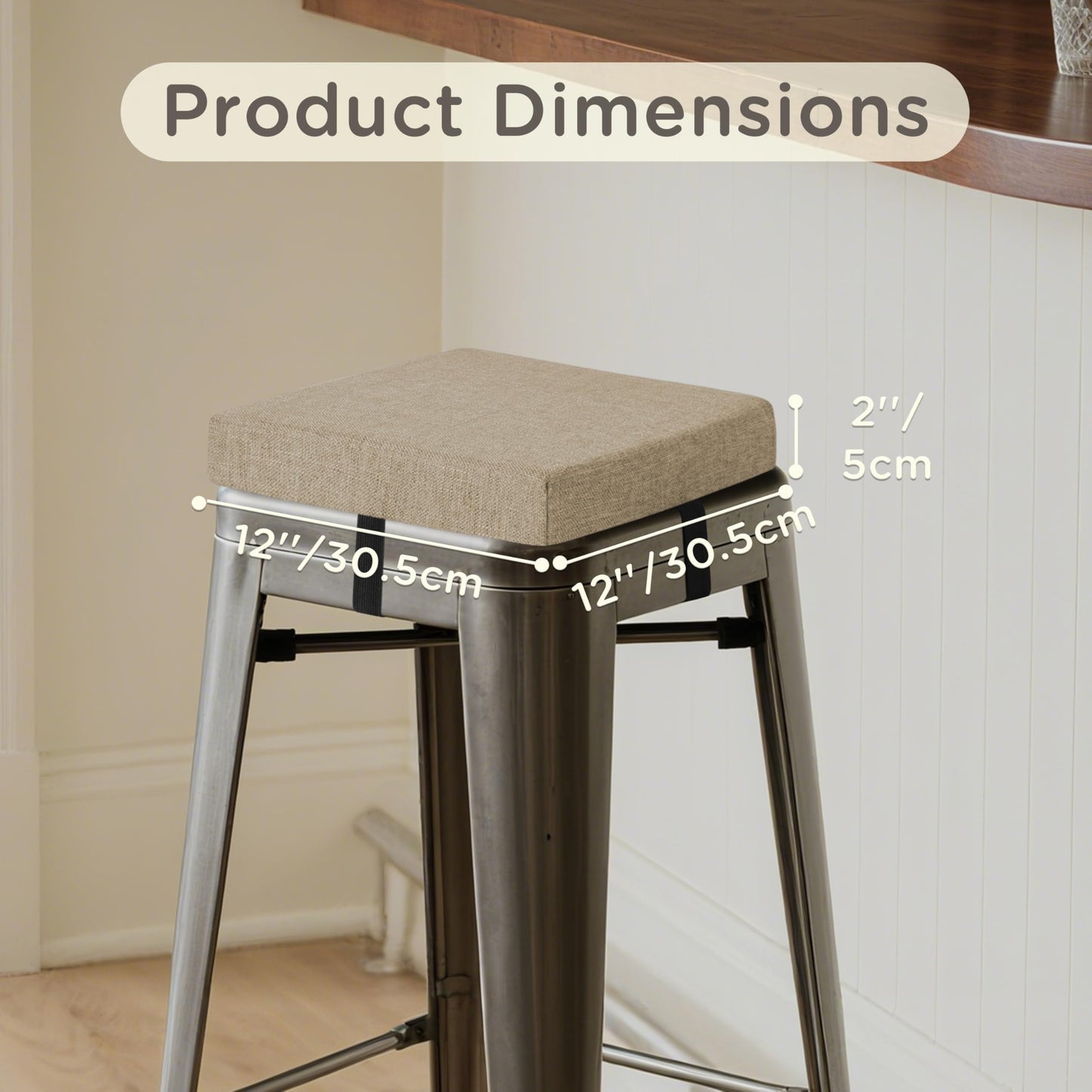 MineCozy Bar Stool Cushions Square 12" x 12" 1 Piece Beige