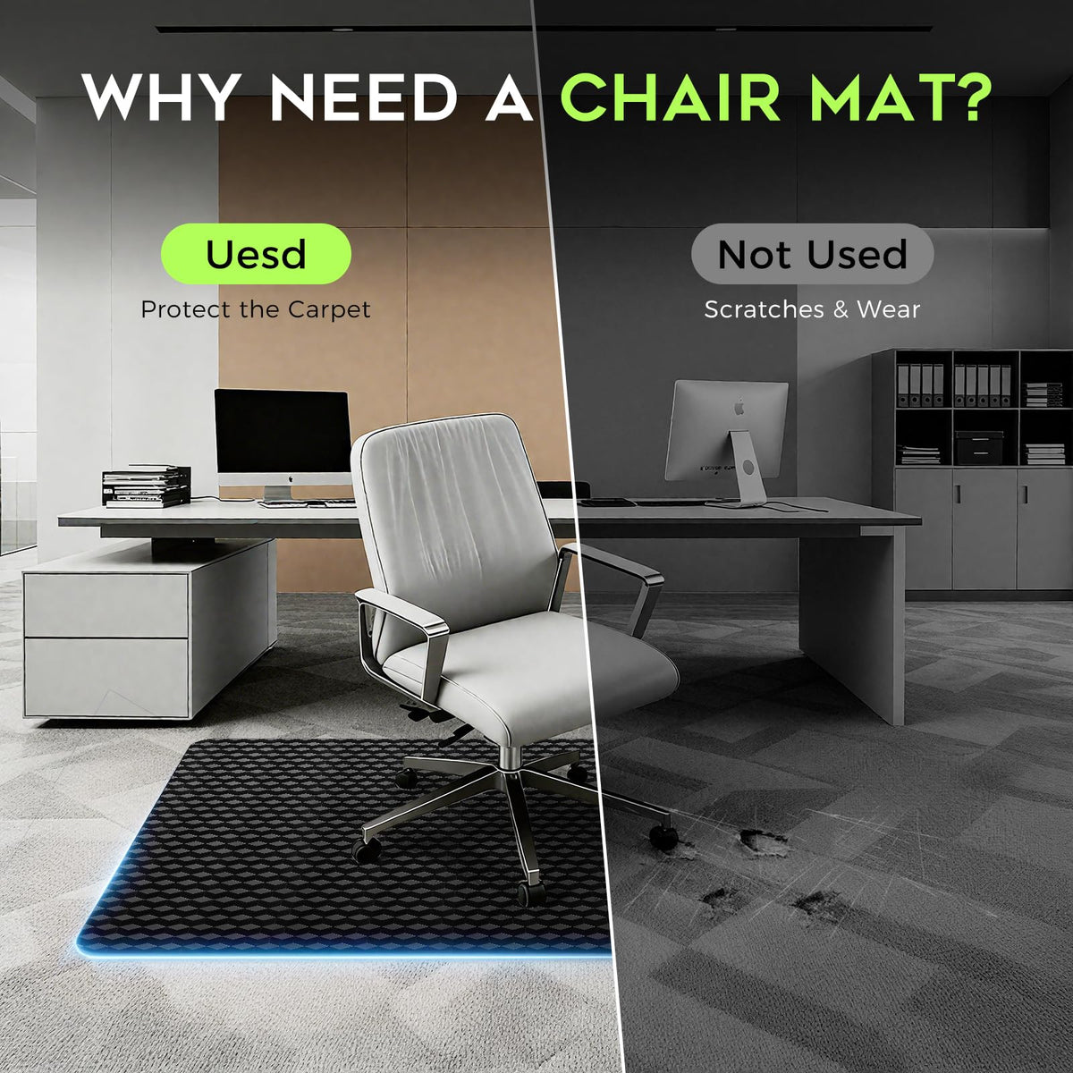 FRUITEAM 114x135cm Rectangular Black Office Chair Mat for Carpet Protector