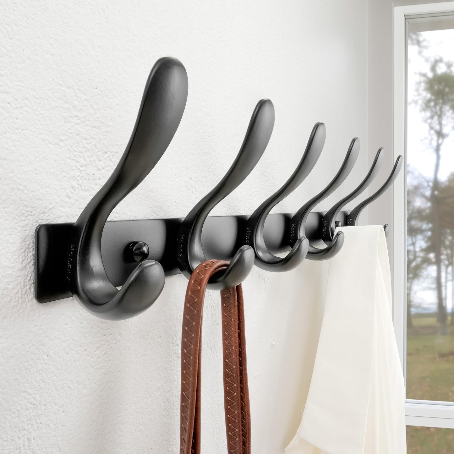 HONSKY Wall Coat Rack- Stylish,44cm Metal Coat Hanger Wall Mounted,Heavy Duty 6 Hooks Wall Coat Hook for Hallway, Bedroom