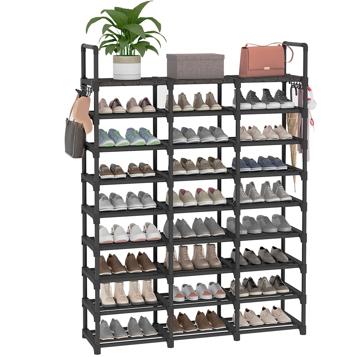 Lxvckly Shoe Rack, 9 Tiers Shoe Storage Organizer, Metal Tall Shoe Shelf Holds 54-60 Pairs, Vertical Shoe & Boot Organizer for Narrow Spaces