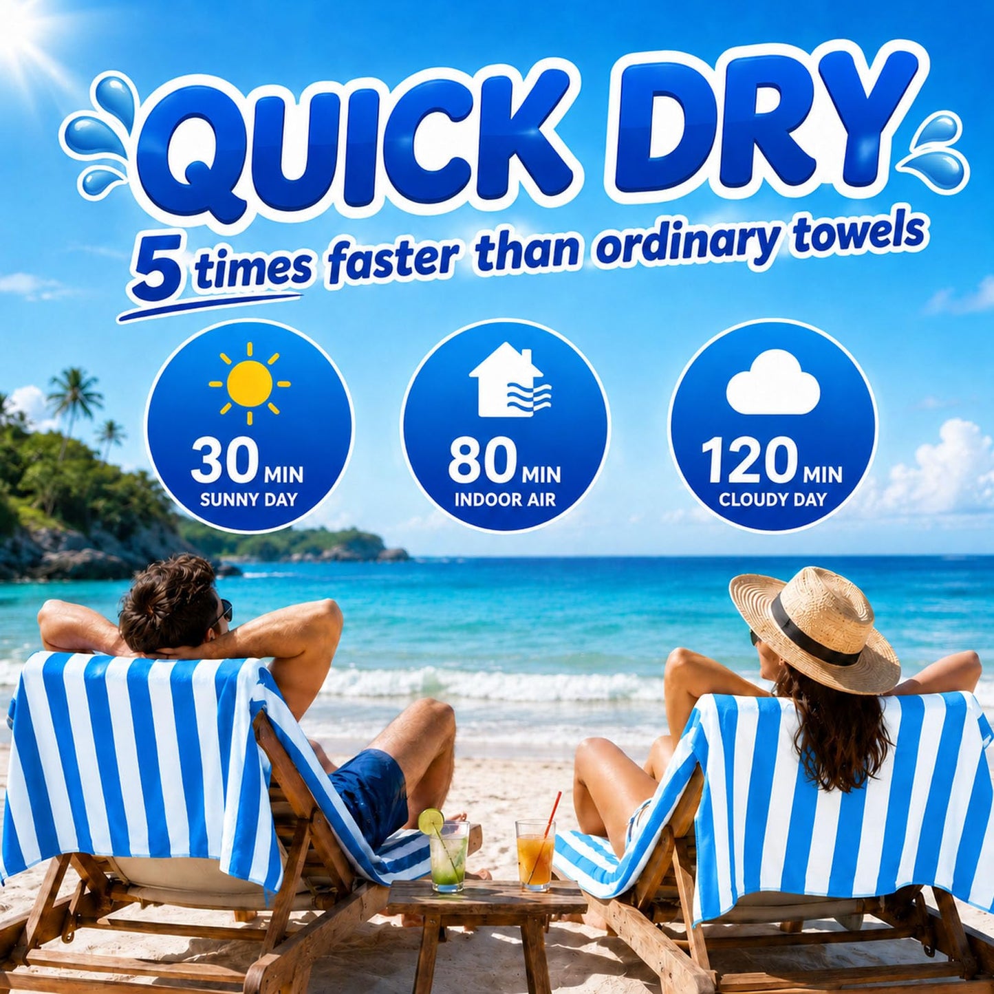 Admygo Microfibre Beach Towels for Adults - 2 Pack 180 x 90 cm Extra Large Beach Towels with Drawstring Bags