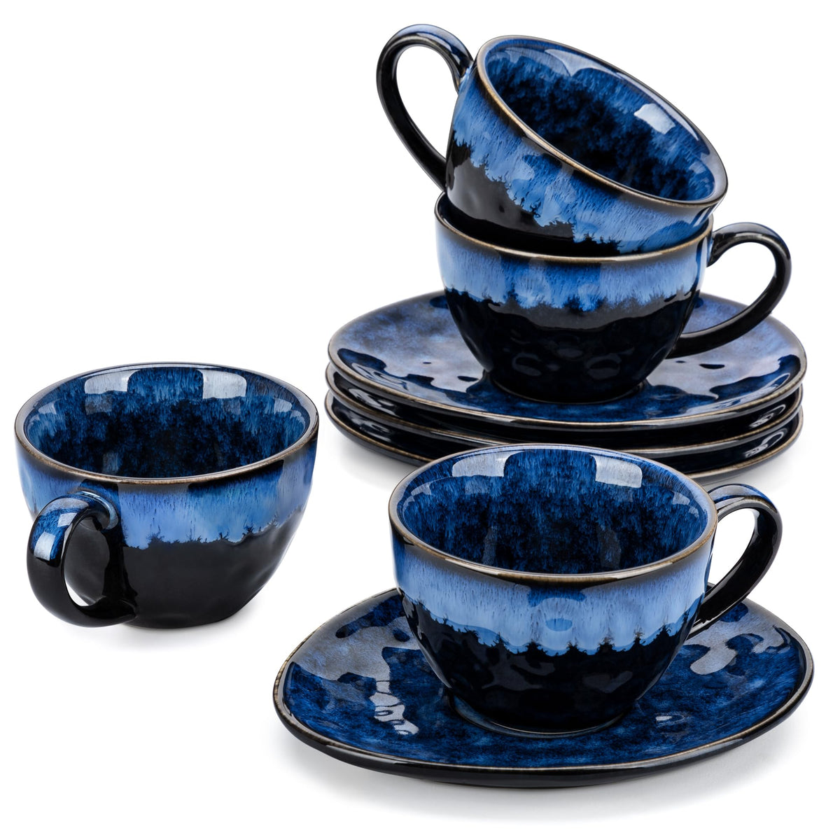 vancasso Starry Cup and Saucer Set, Ceramic Coffee Cup Set for 4 People, 270 ml Afternoon Tea Cup Set, Espresso Cup, Cappuccino Cup, Suitable for All