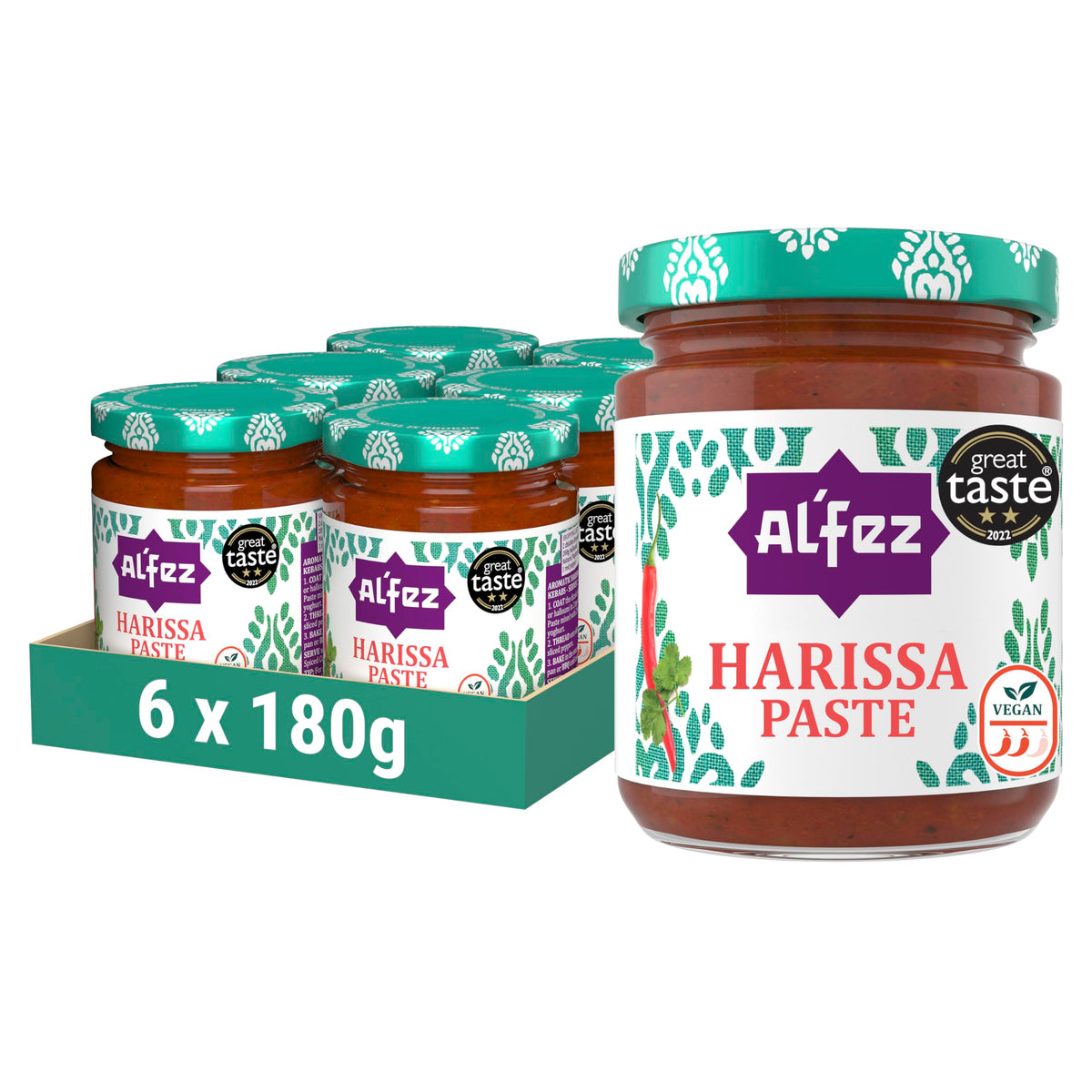 Al'Fez Harissa Spice Paste 180g | 6 pack | Medium Spice | Aromatic Middle Eastern Chilli Paste