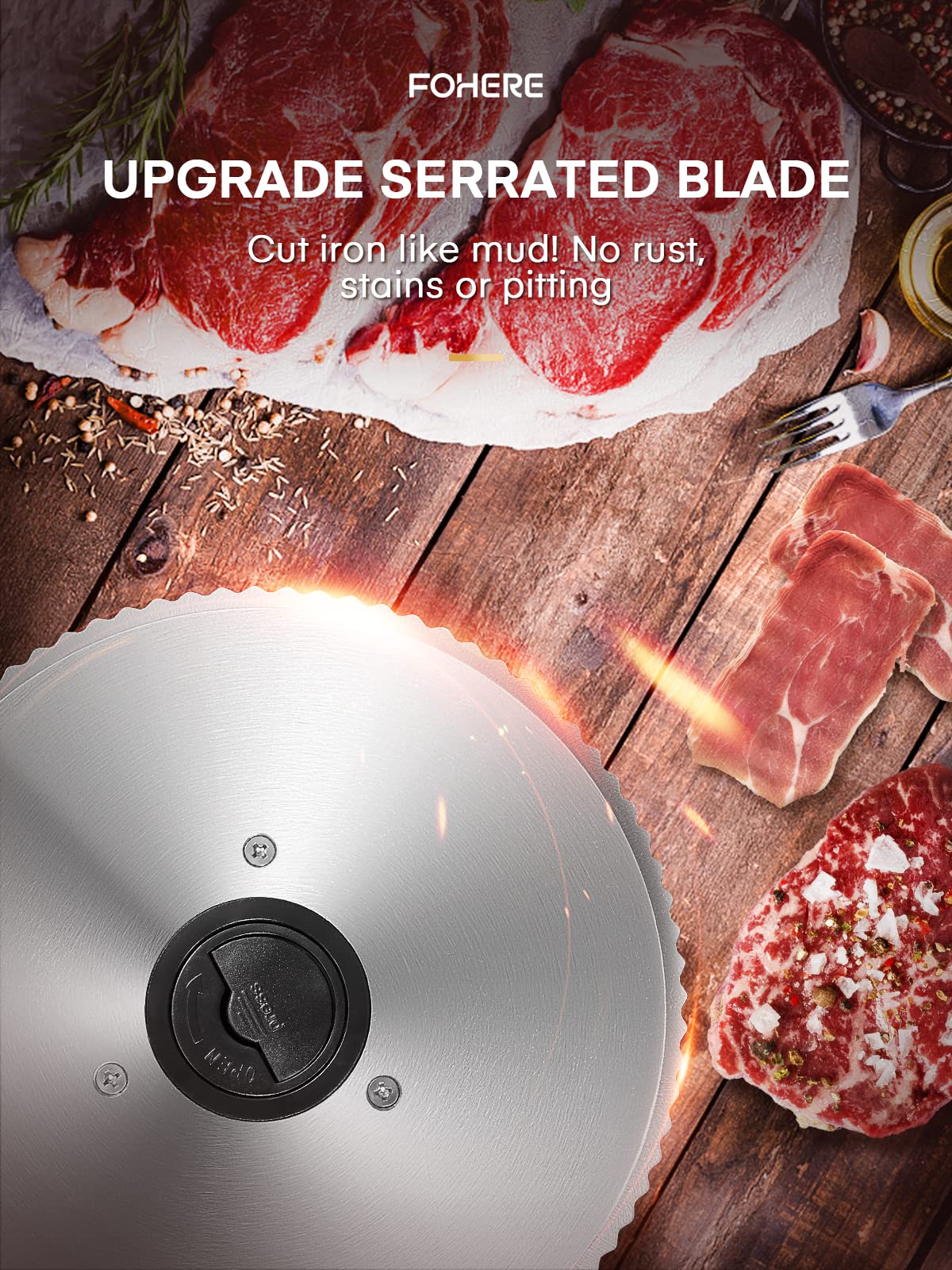 Meat Slicer with 2 * 19cm Blade, Electric Meat Slicer Machine for Home Use 200W, FOHERE Deli Food Slicer, 0-15mm Adjustable Thickness for Cheese,