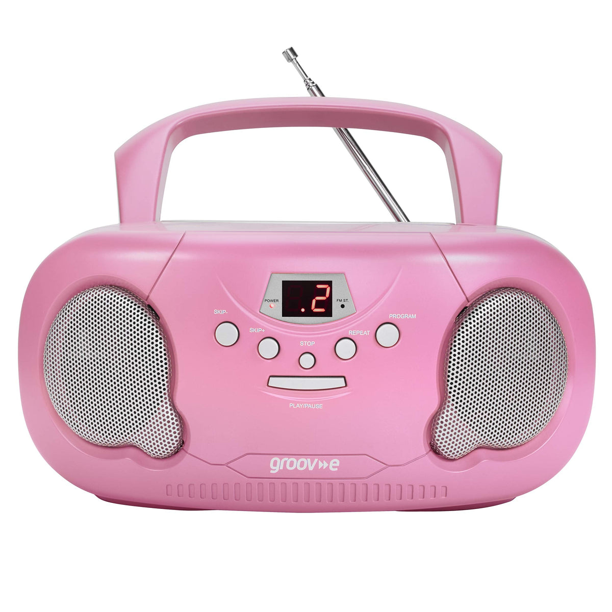 Groov-e Portable CD Player Boombox with AM/FM Radio, 3.5mm AUX Input, Headphone Jack, LED Display - Pink