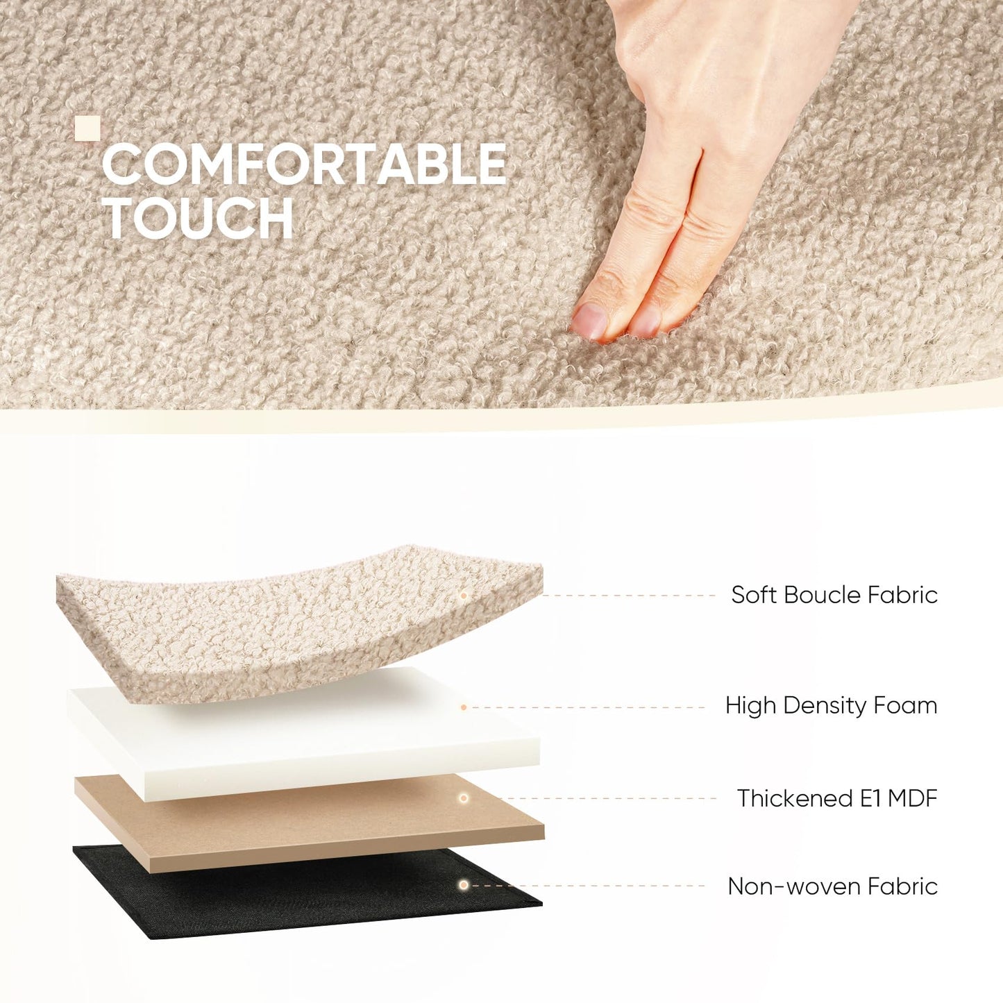Bonlife Ottoman Storage Bench,Folding Boucle Footstool Oval, End of Bed Stool, Ideal for Living Room, Bedroom, 100L Storage Space,Beige,110x38x38cm