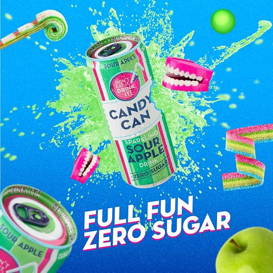 Candy Can, Sour Apple, Fizzy Drink, Nostalgic American Soda Flavours, Sugar Free, Sparkling Pop Cans