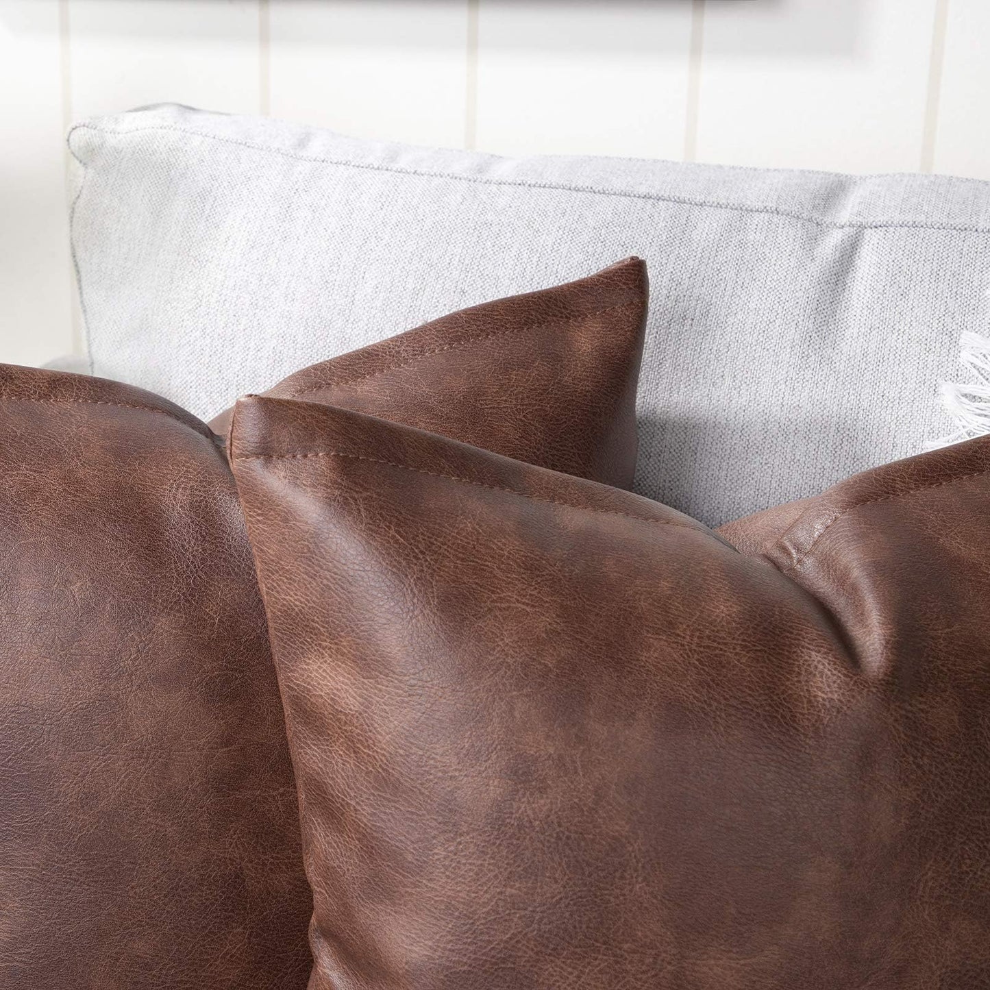 YAERTUN Set of 2 Faux Leather Decorative Throw Pillow Covers Modern Solid Outdoor Cushion Covers Cases Luxury Pillowcases for Couch Sofa Bed 24x24