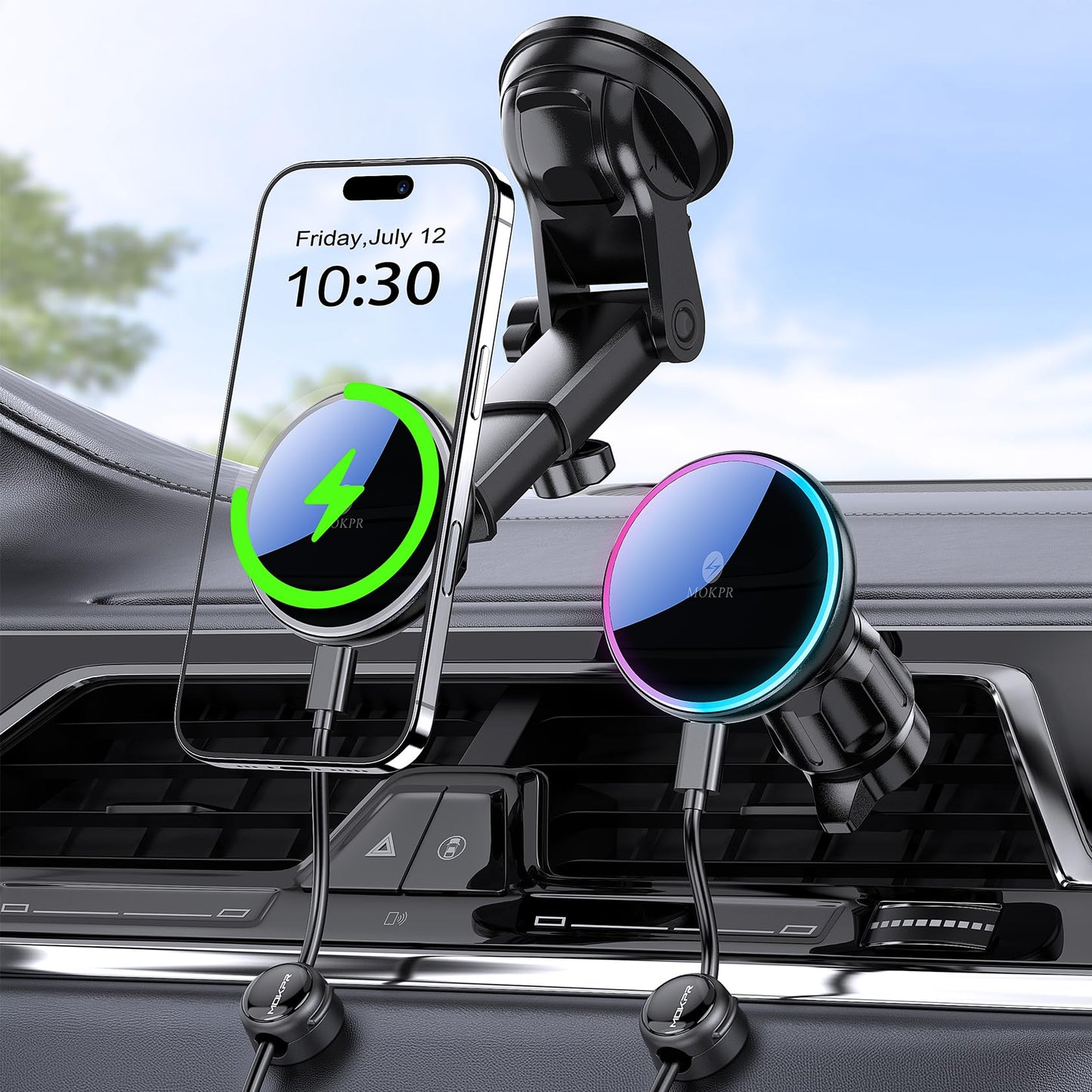 MOKPR for Magsafe Car Mount Charger, 15W Magnetic Wireless Car Charger for MagSafe Car Mount Dashboard Windshield Air Vent Fits iPhone