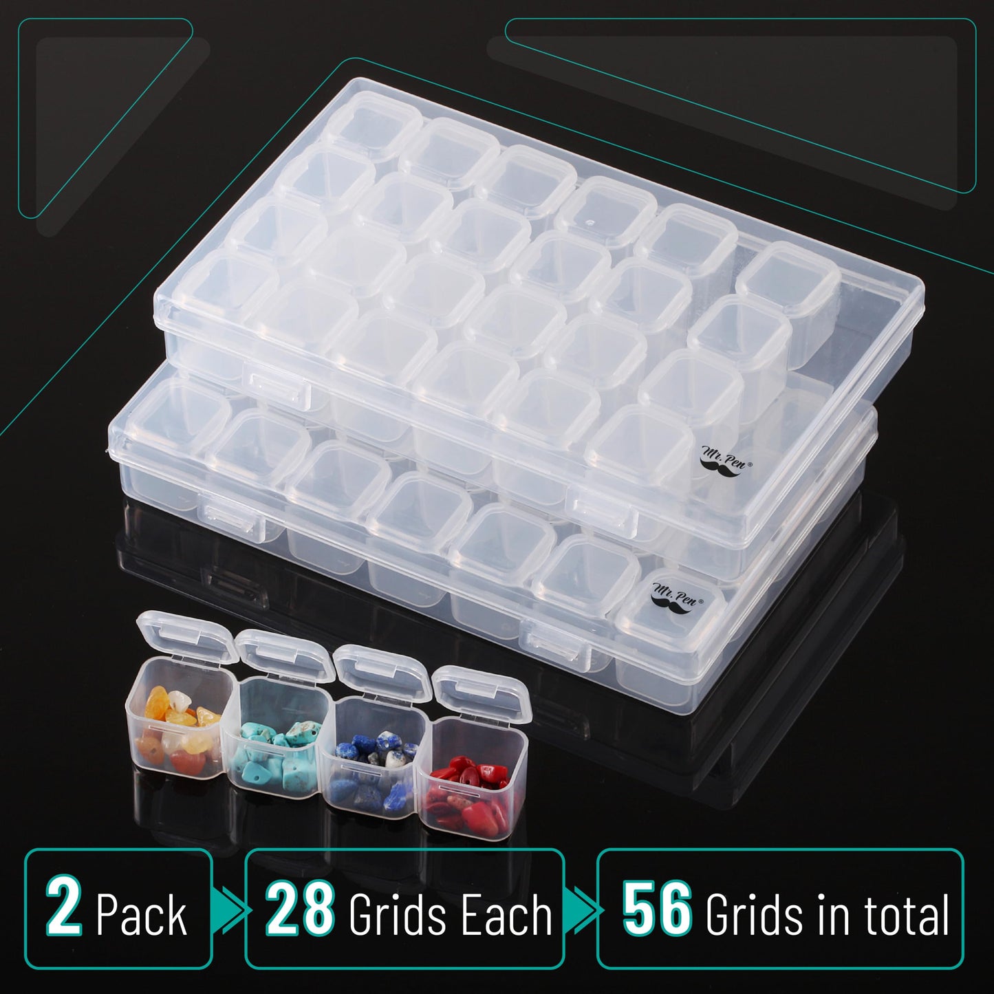 Mr. Pen- Diamond Painting Bead Storage Containers, 28 Grids, 2 Pack, Includes 160pcs Label Stickers, Diamond Art Bead BoxOrganizer