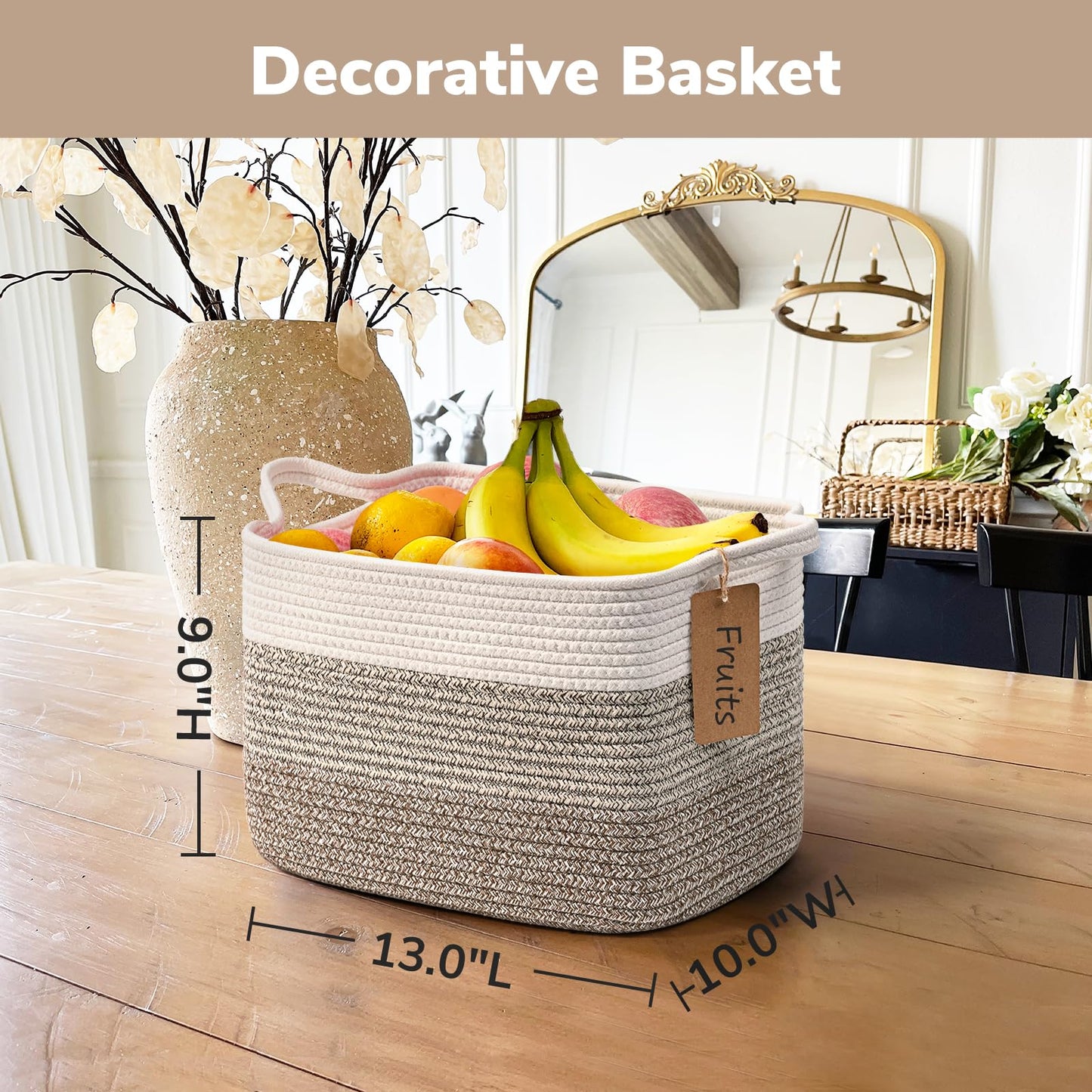TIMEYARD 3 Pack Storage Baskets for Shelves Rope Woven Basket White Brown