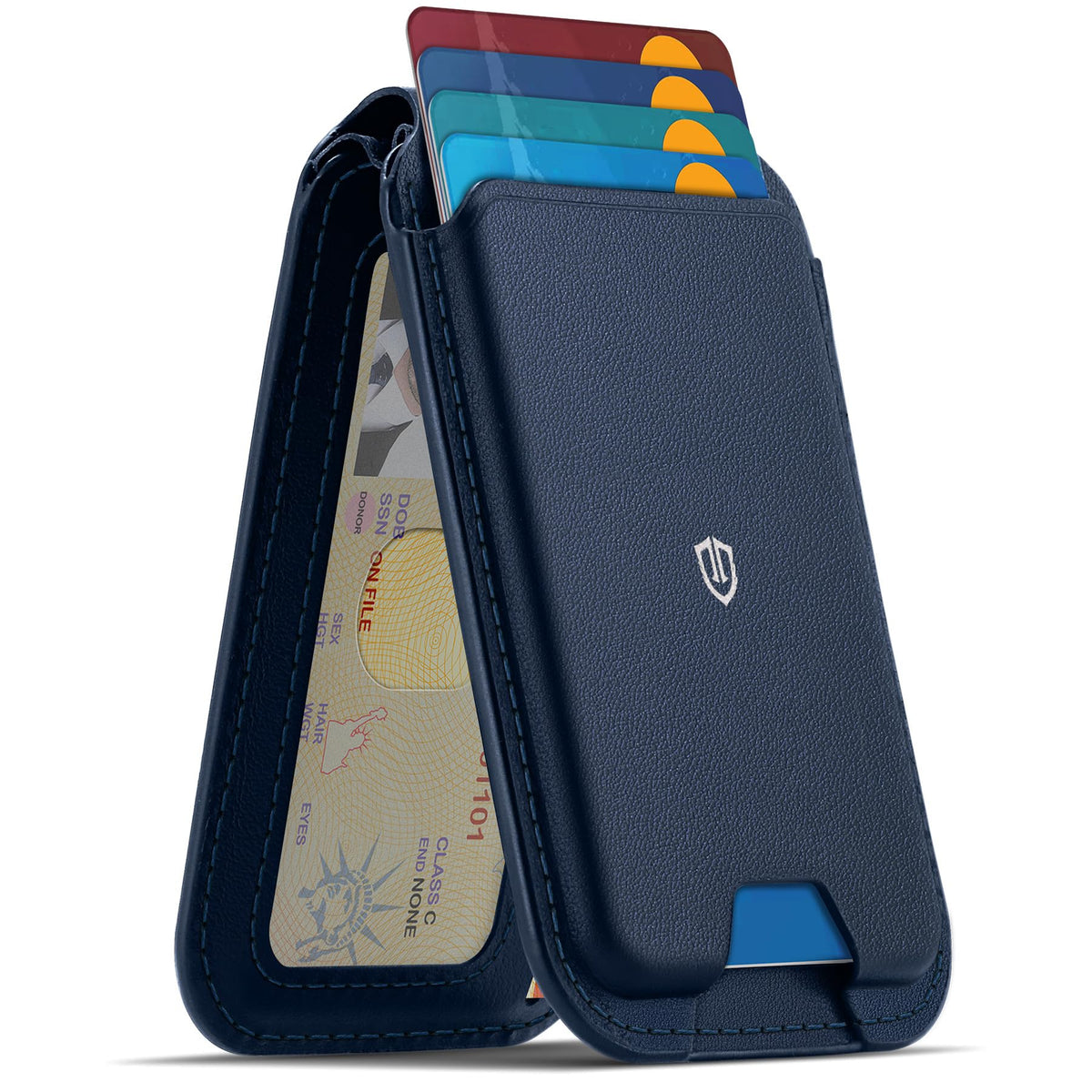 SHIELDON Compatible with MagSafe Wallet Stand, Genuine Leather Magnetic Card Holder, RFID Blocking & ID Window, Magnetic Card Wallet for iPhone