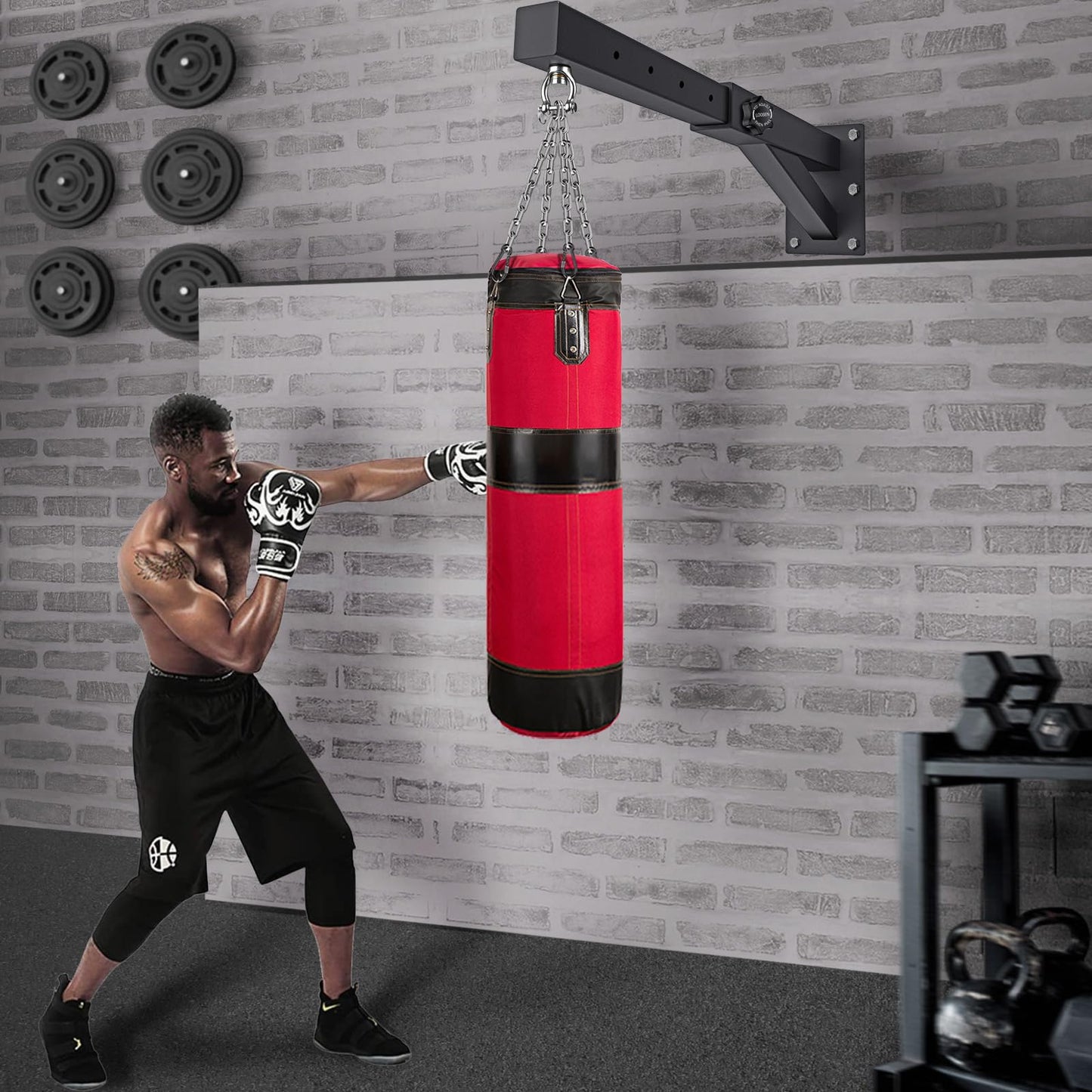 BeneLabel Punch Bag Bracket, Boxing Bag Wall Stand Frame Heavy Duty Speed Bag Hanger Silent Rotation Chain Carabiner with Adjustable 44-64cm Length