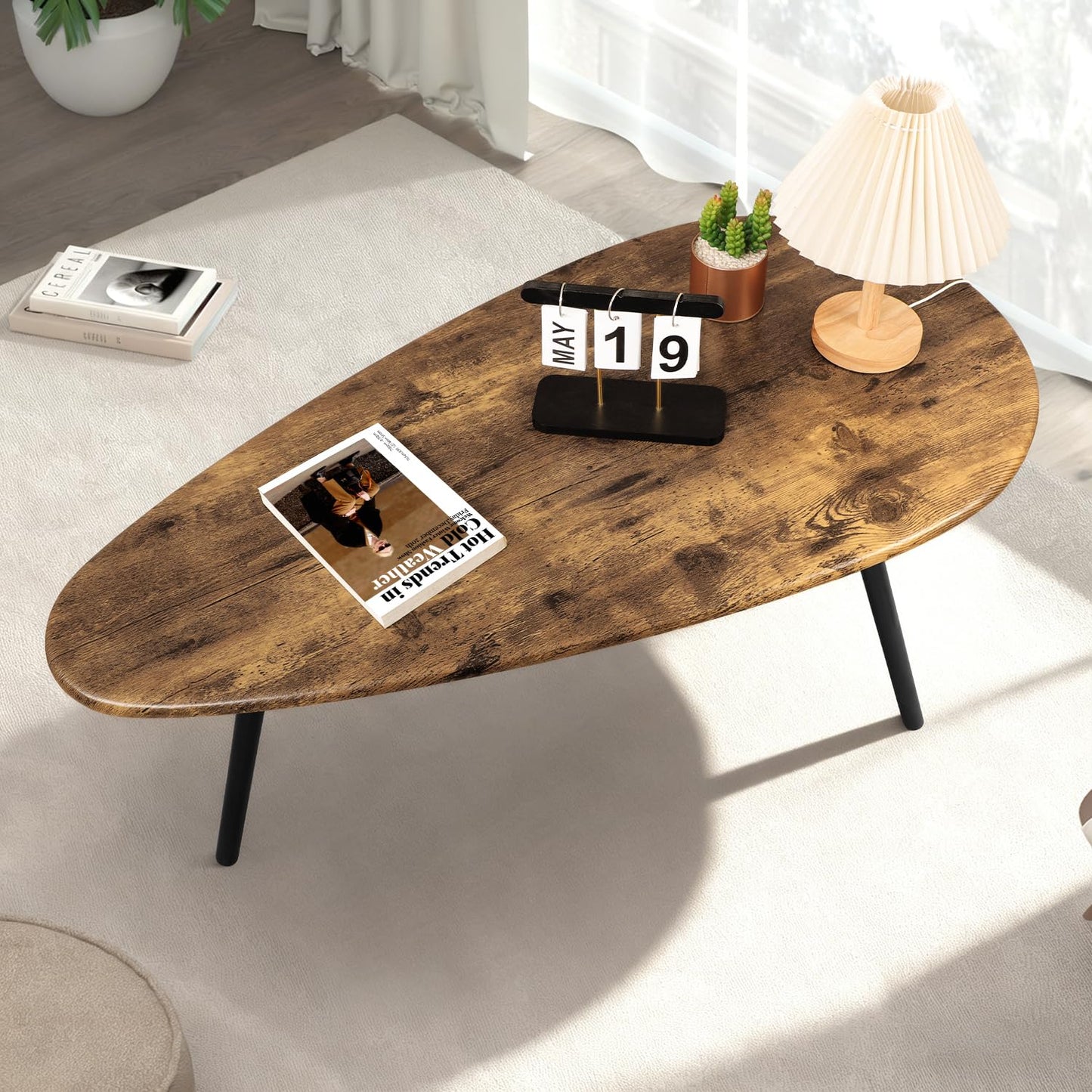 WDSHIYI Modern Coffee Table for Living Room Small Mid Century Coffee Table Rustic Oval Coffee Tables Retro Accent Sofa Center Tables for Living Room