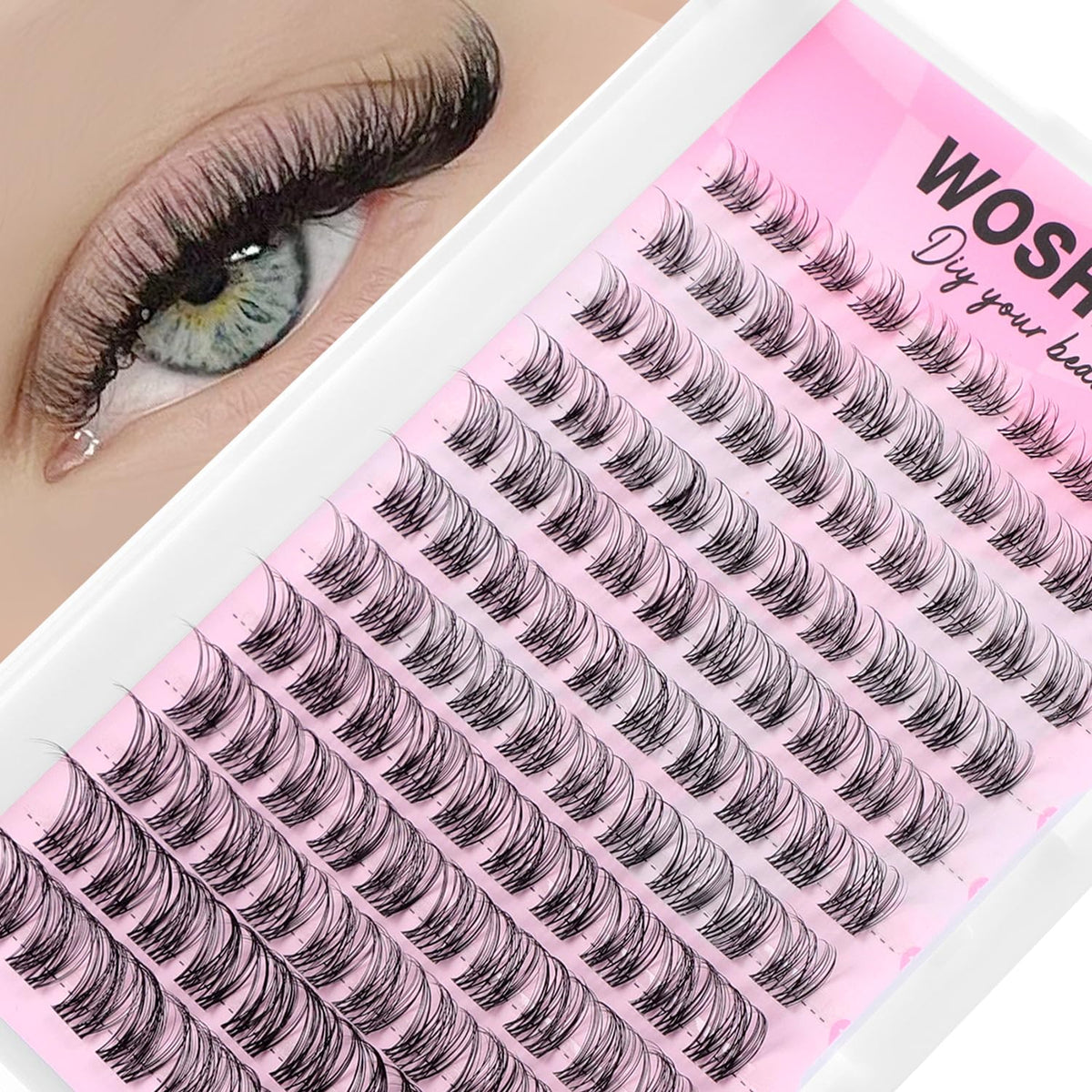 Wosheer Cluster Lashes Individual Eyelashes Clusters 8-16MM Natural Cluster Lashes Wispy D Curvature DIY Lash Extensions (Only Rougee Lash)
