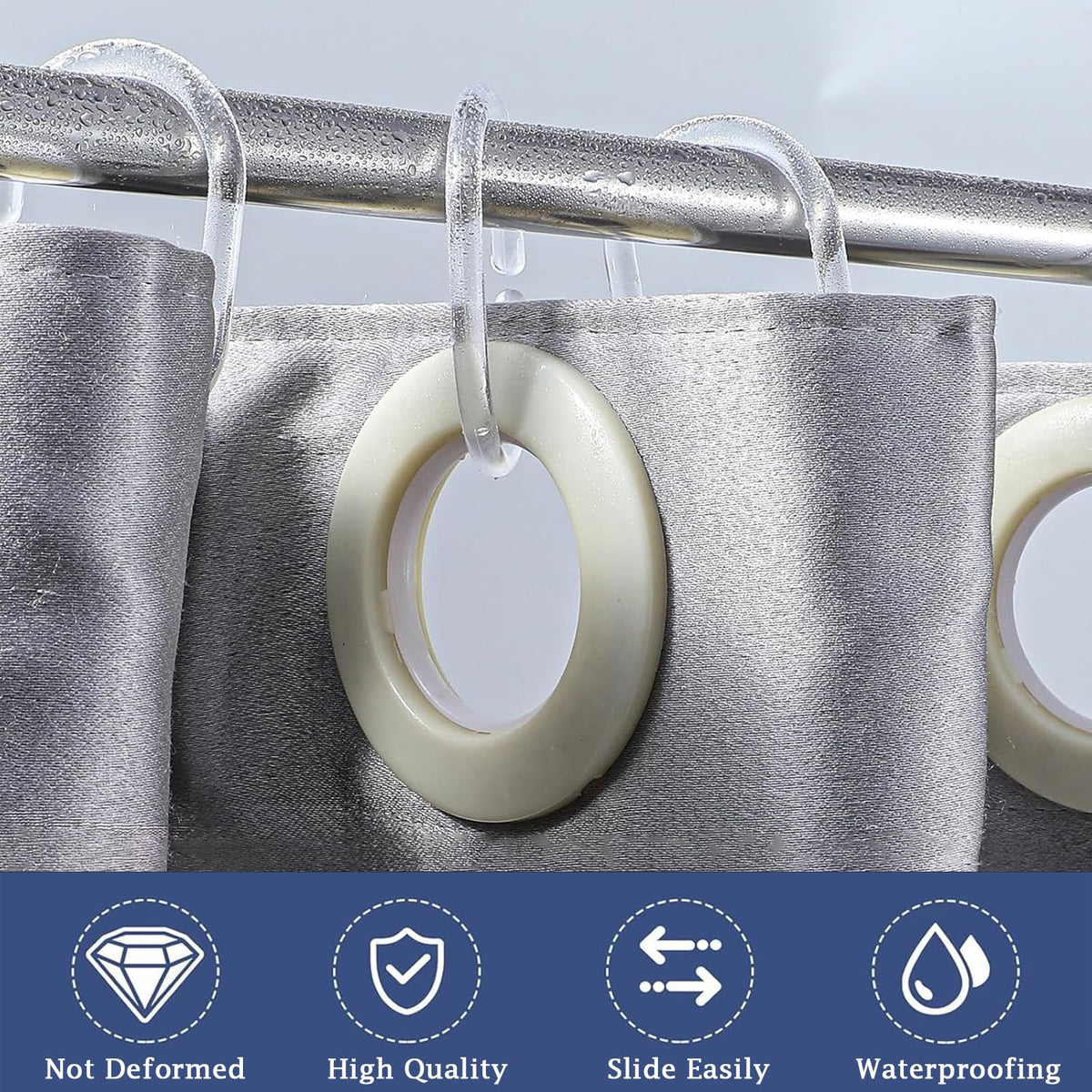 Plastic Shower Curtain Rings - 24 Pack No Rust Bathroom Hooks with Silent Glide C-Shape Design, Rust Resistant Shower curtain hooks for Bathroom
