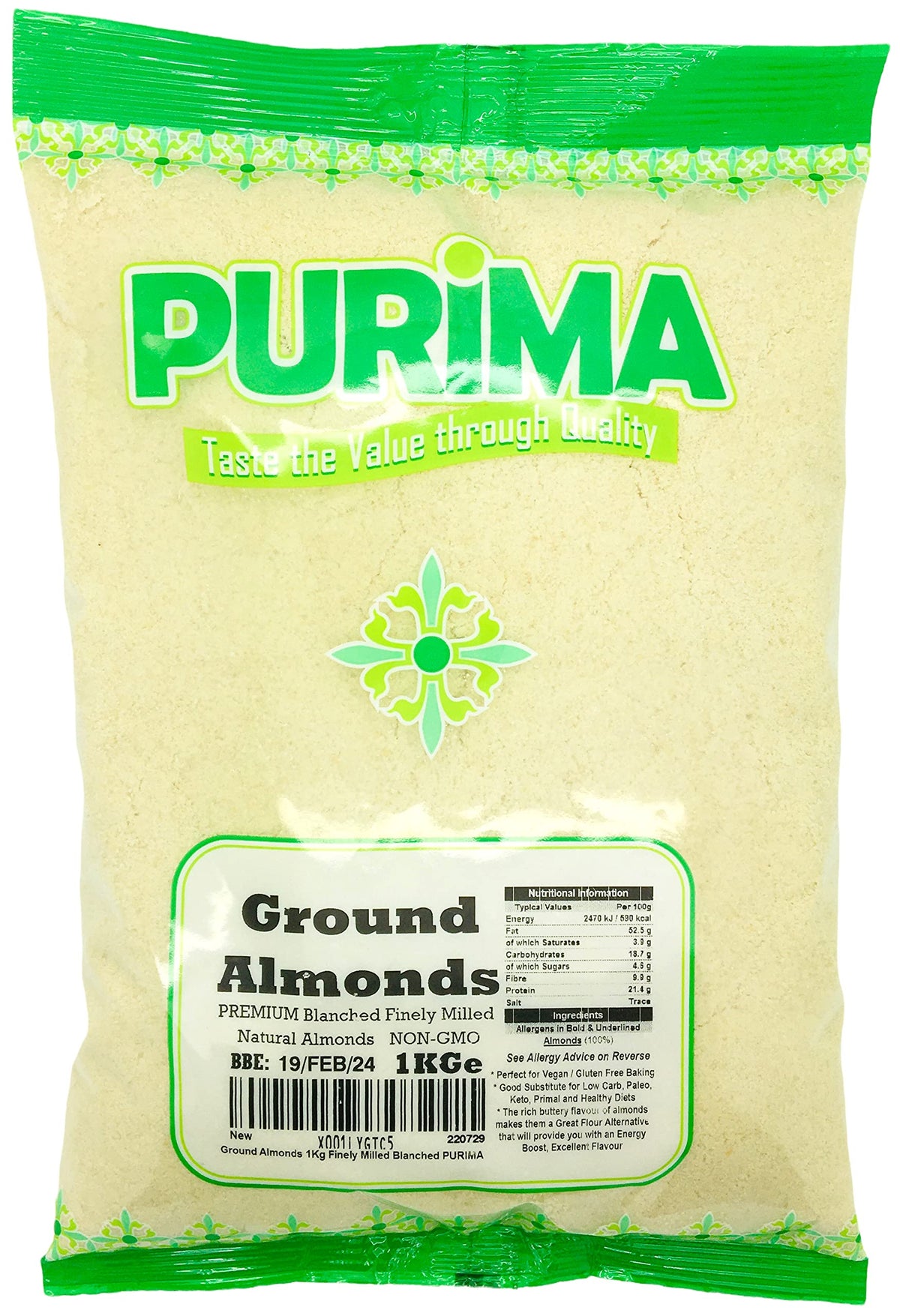 Ground Almonds 1kg - Fine Blanched Finely Milled Almond Flour for Baking Blanch Meal Powder Bulk Bag Box Super Macarons Keto Low Carb Natural Paleo