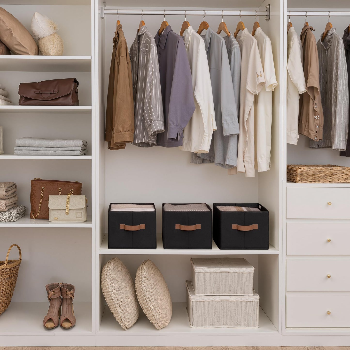 StorageWorks Wardrobe Storage Boxes, Storage Baskets for Organising Clothes, Wardrobe Organiser Boxes, Foldable Baskets for Shelves