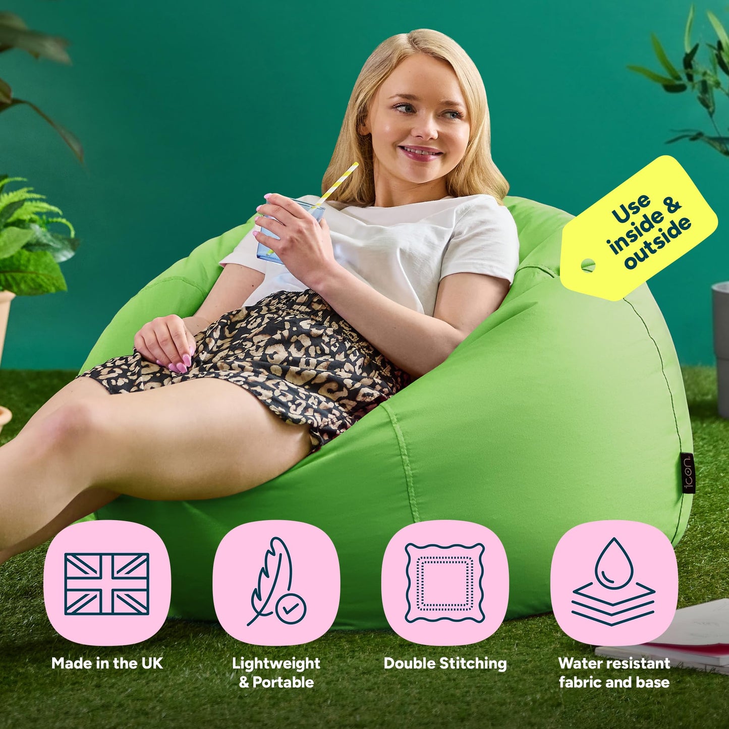 Bean Bag Bazaar Kingston Outdoor Bean Bag & Footstool with Filling, Green