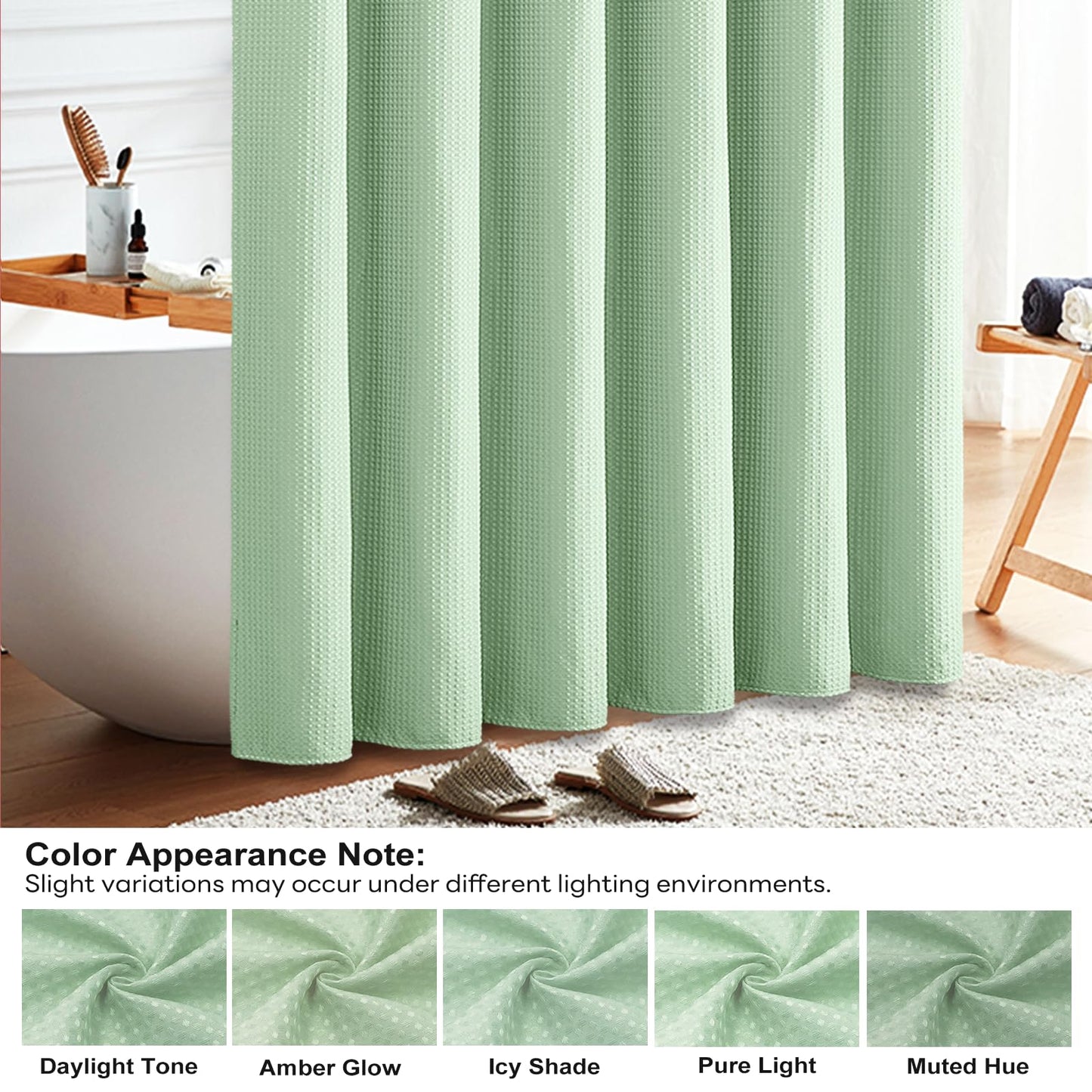 BTTN Extra Long Waffle Weighted Shower Curtain, 182x214cm, Mint Green