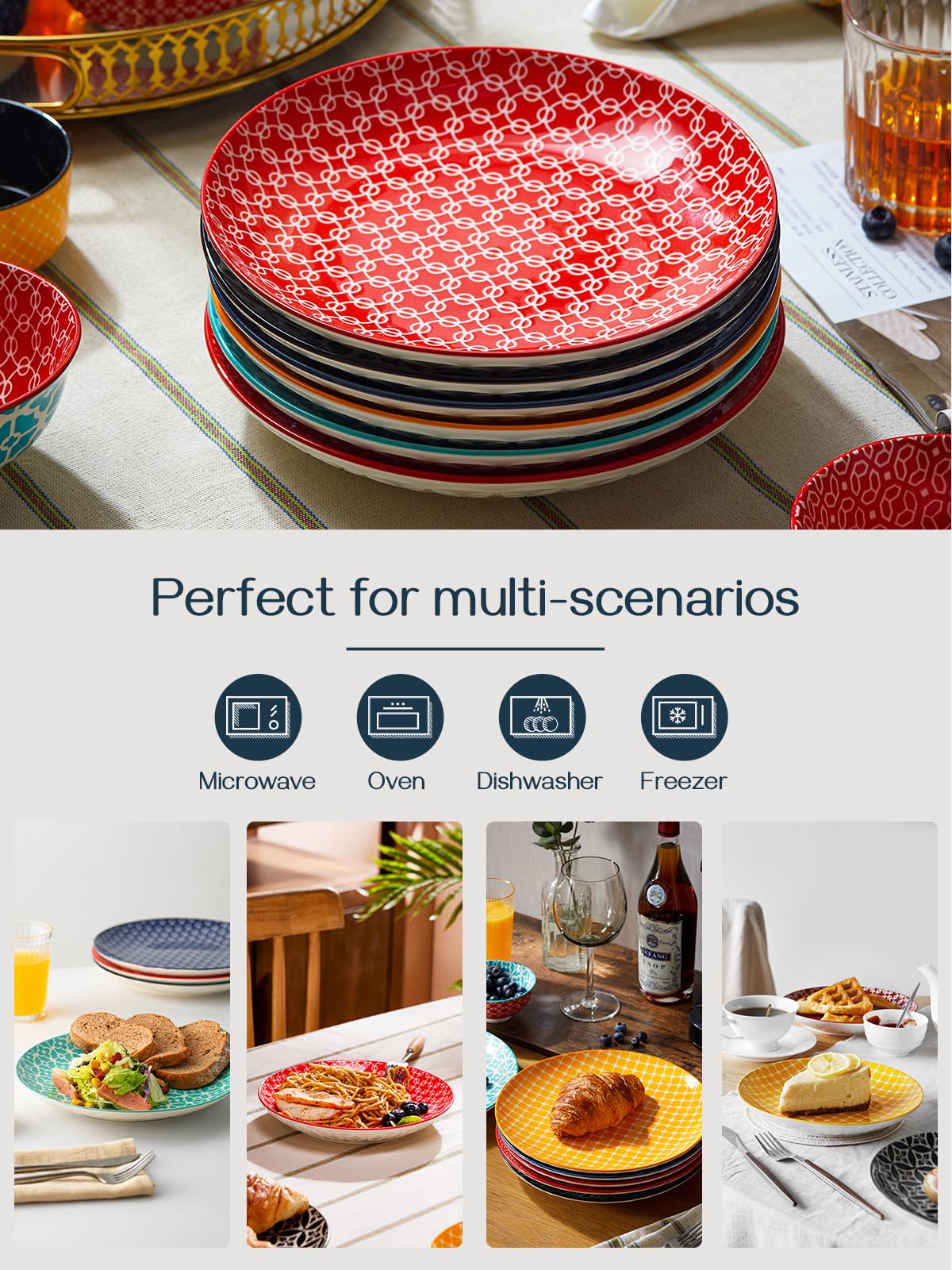 DOWAN 21.6cm Colorful Side Plates, Dessert Plates for Salad, Pasta, Pancakes, Steak - Small Serving Plates for Party, Wedding, Easter, Restaurant,
