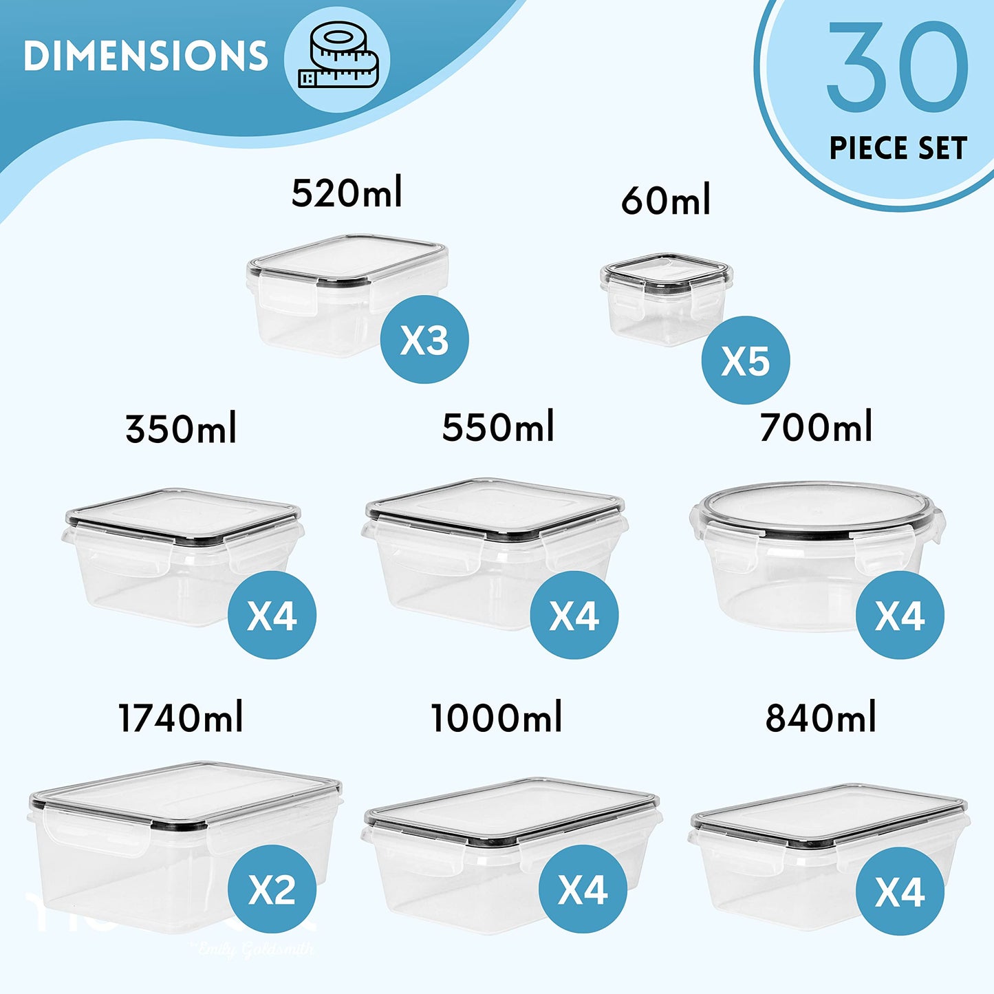 Nuovva Airtight Food Storage Containers Set - 60pcs Plastic Containers With Lids for Pantry & Kitchen - Leak Proof Meal Prep Sets (30 Containers + 30