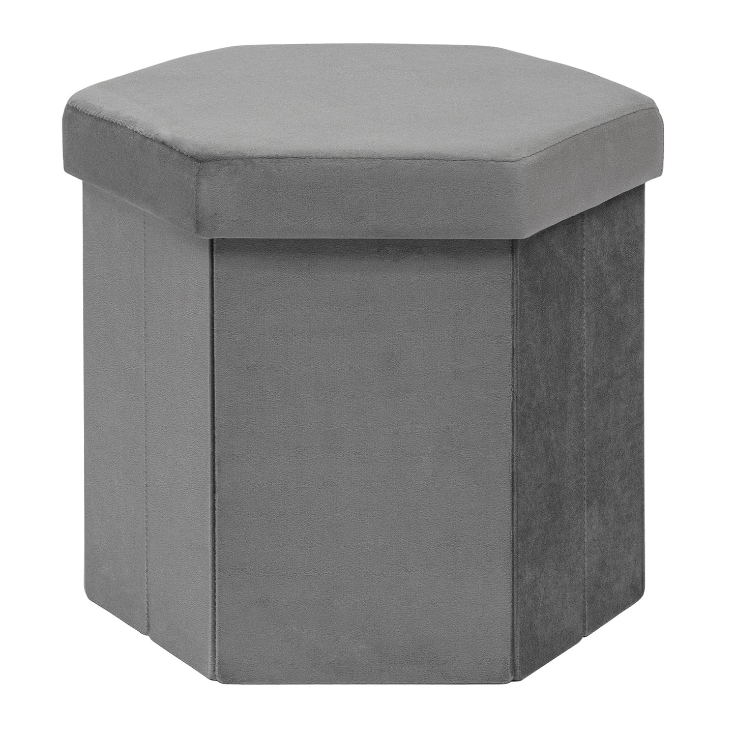 PINPLUS Hexagonal Storage Ottoman, Velvet Foldable Footstool, Grey