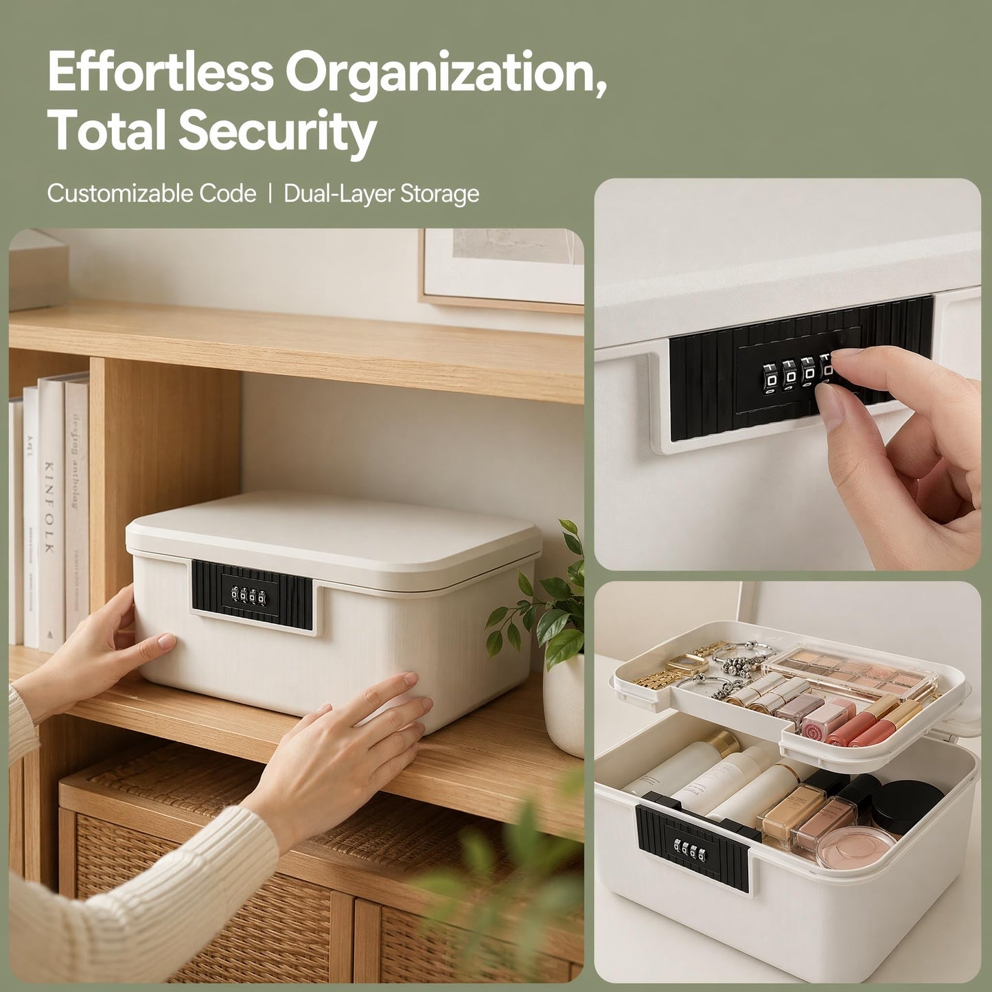 FTISSLY Lockable Storage Box with Combination Code, 2 Layers